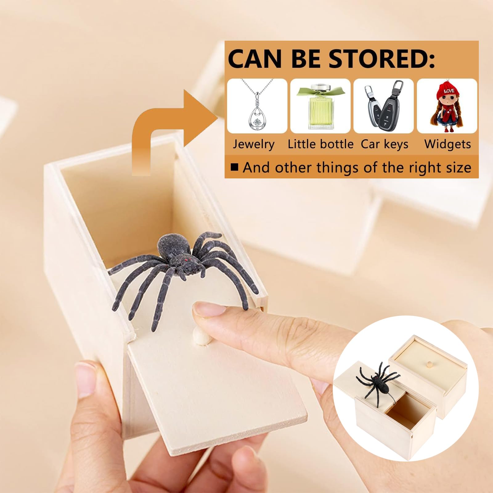 2 Pcs Spider Prank Box Spider in A Box PrankHandmade Prank Pop Out Scare Spider Spider Scare Wooden Box Handmade Prank Novelty Joke Toy Pranks Spider Wooden Surprise Box for Halloween Christmas Party - Image 4