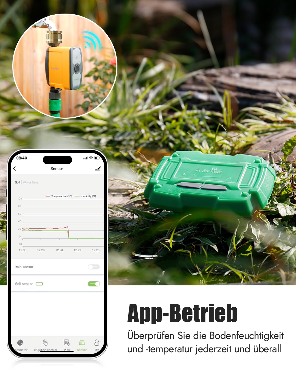 RAINPOINT Capteur d'humidité du Sol WiFi TCS005FRF, Doit être utilisé avec l'ordinateur d'arrosage Wi-FI TTV103WRF ou TTV203WRF, et Le hub WiFi TWG004WRF, contrôle RainPoint Tuya APP (2.4GHz)