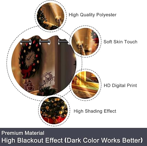 Miniatura 6 de Baocicco Cortinas opacas de Navidad para dormitorio, sala de estar, árbol de Navidad, chimenea, cortinas de ventana con ojales, cortinas familiares