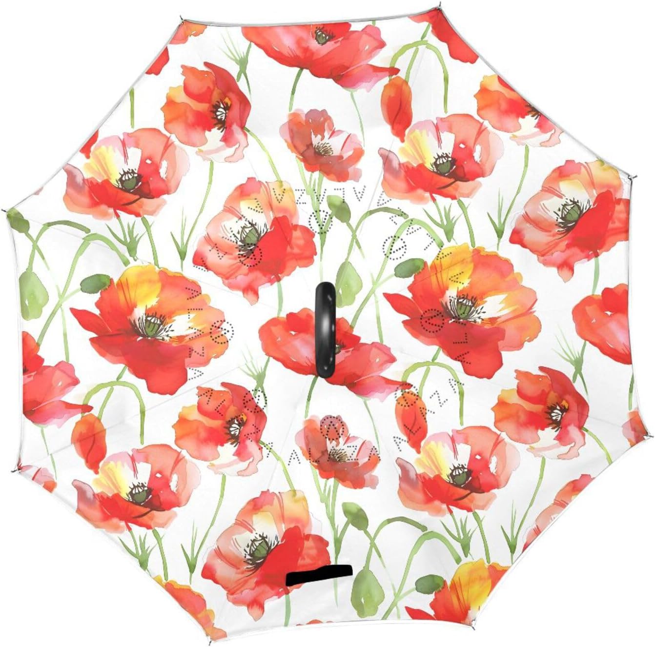 Poppy Flower Floral Inverted Umbrellas for Rain Windproof Reverse Upside Down Golf Umbrella with C-shape Handle for Men Women
