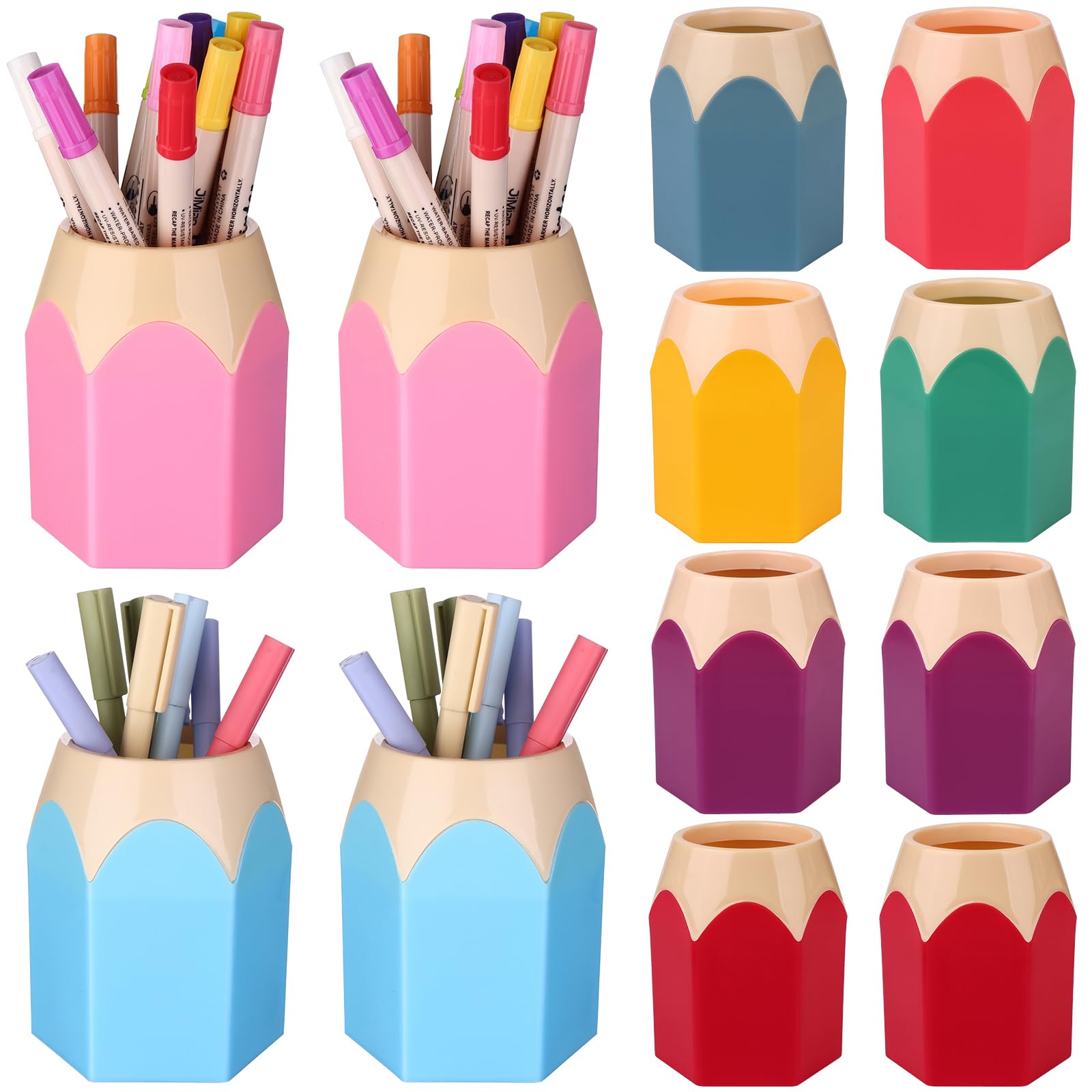 12 soportes para bolígrafos con forma de lápiz, organizador de almacenamiento de lápices, bonito soporte de plástico para escritorio, taza de bolígrafos, jarrón colorido, recipiente para