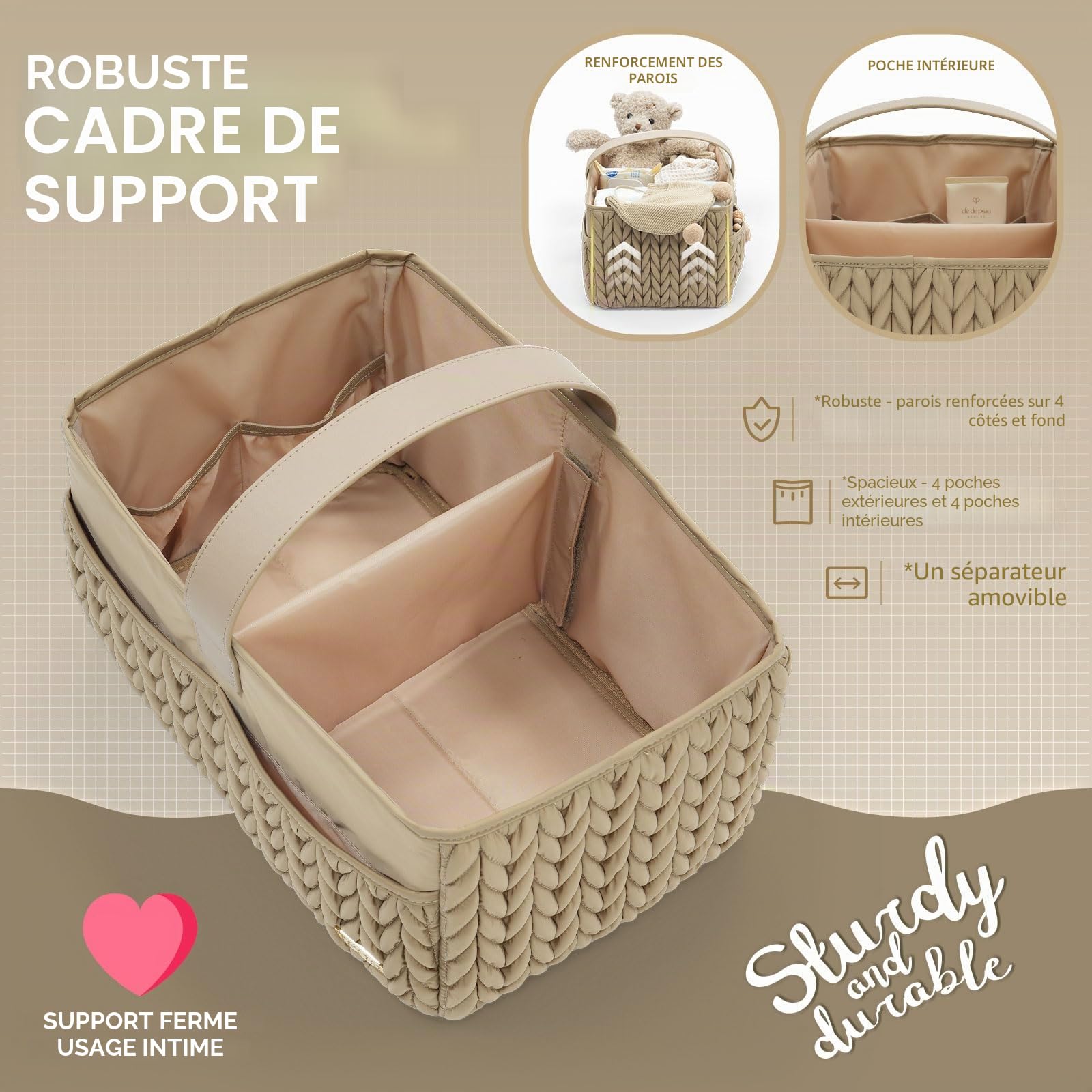 Organisateur de Couches pour Bébé, Panier de Rangement, Caddy (Beige)