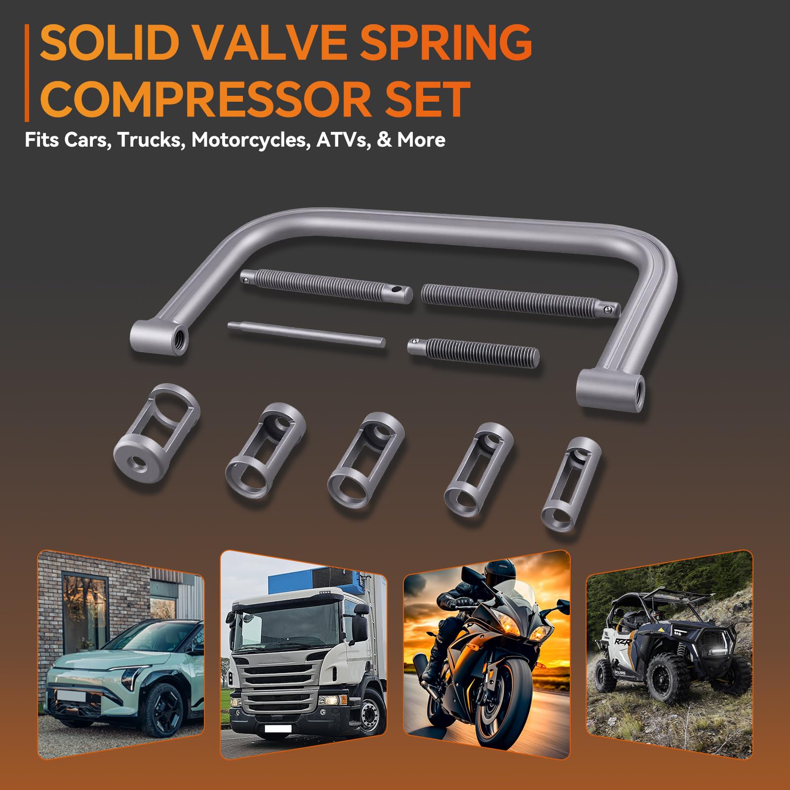 OiLiehu Compressore Molle Valvole Universale 10-TLG, Kit Attrezzo per la Compressione delle Valvole per Motori Piccoli, Auto e Moto