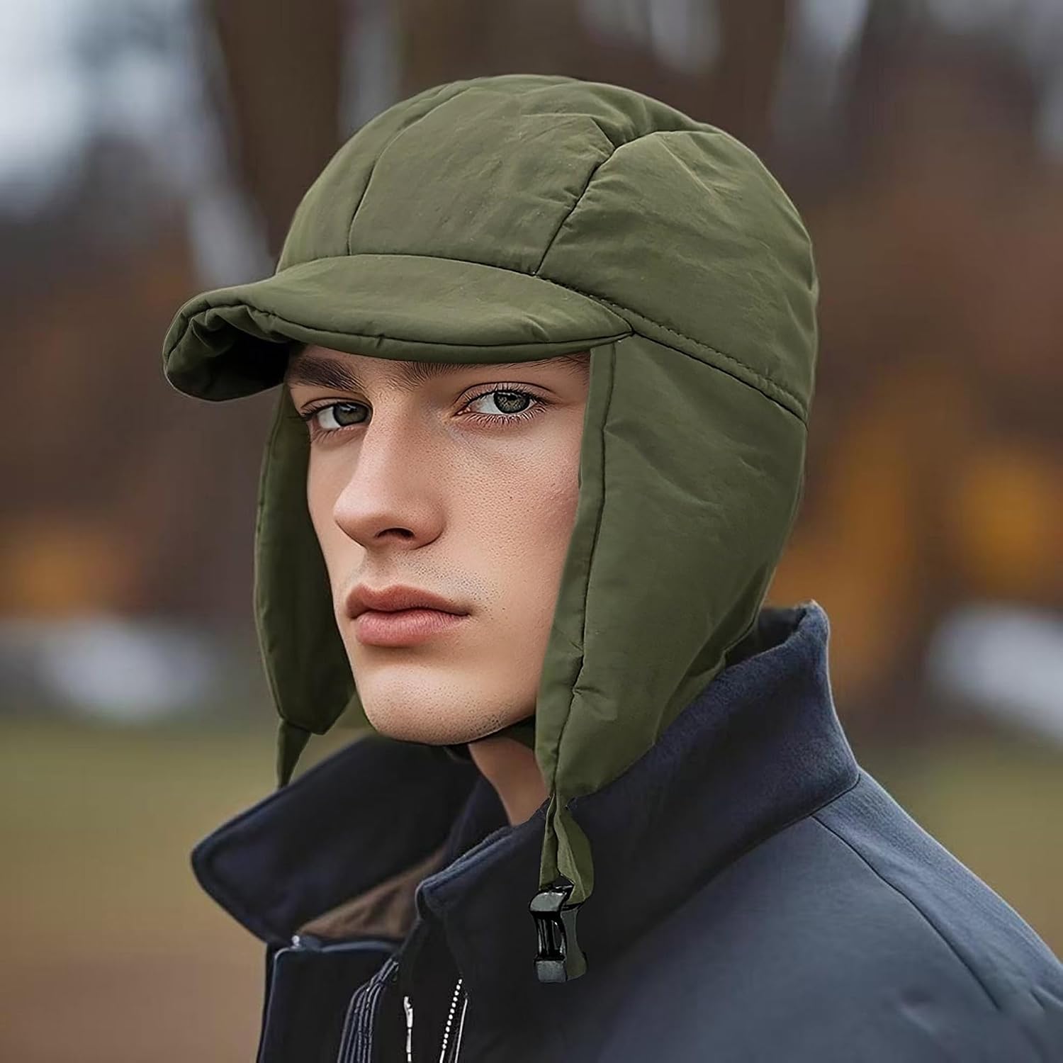 Clakllie Waterproof Trapper Hat for Men Women Windproof Winter Hats with Visor Earflaps Trooper Russian Ushanka Cap