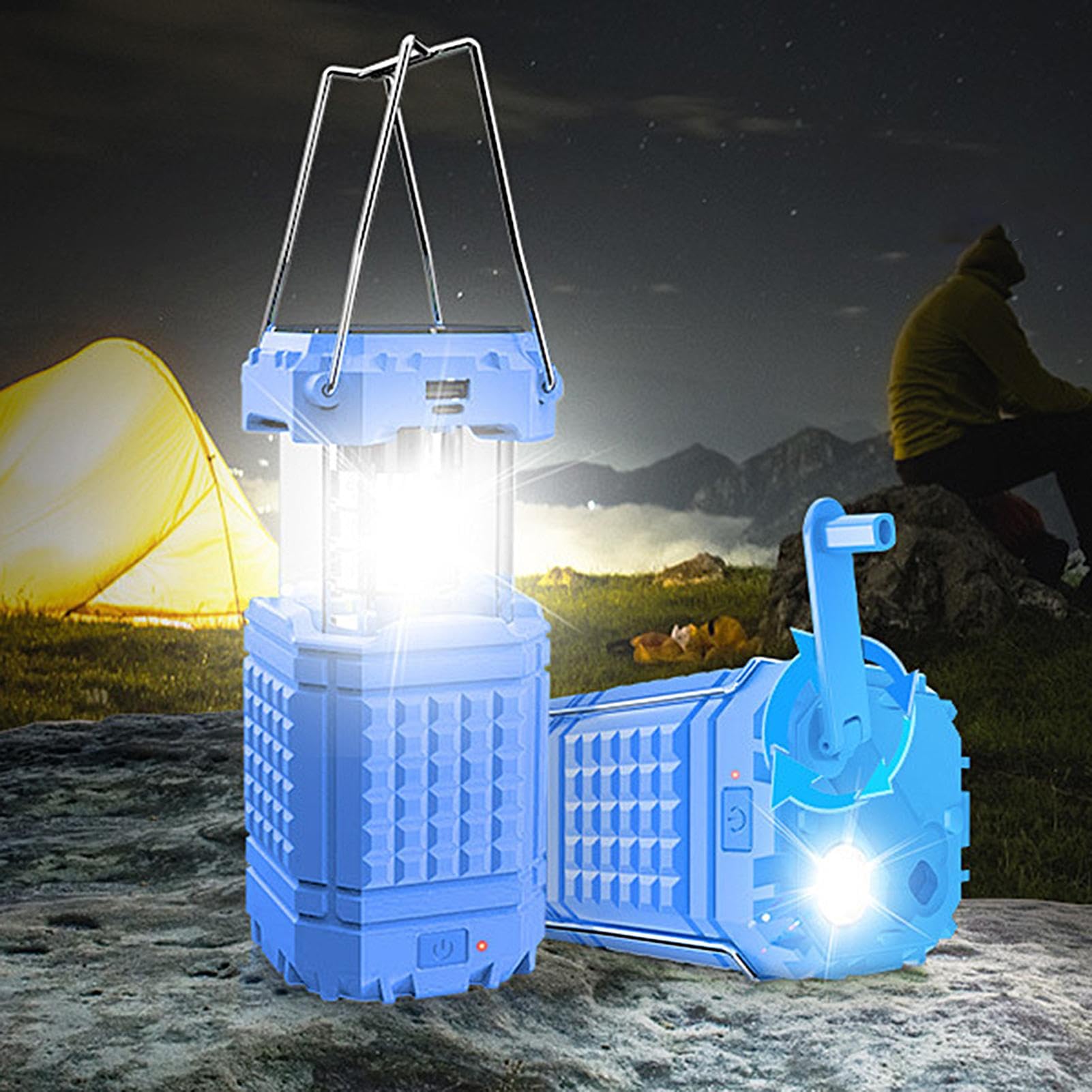 Luce da esterno per campeggio Lanterna a manovella pieghevole impermeabile | Luce LED Ricaricabile USB da Esterno per cortile, giardino, cortile, giardino posteriore, patio, escursioni, arrampicat