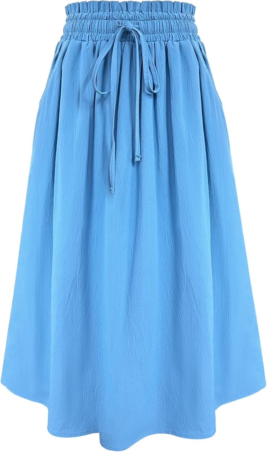 Girls Maxi Skirt Flowy A-Line Skirt Casual Ruffle Hem Skirt High Waist Elastic Skirt with Drawstring and Pockets