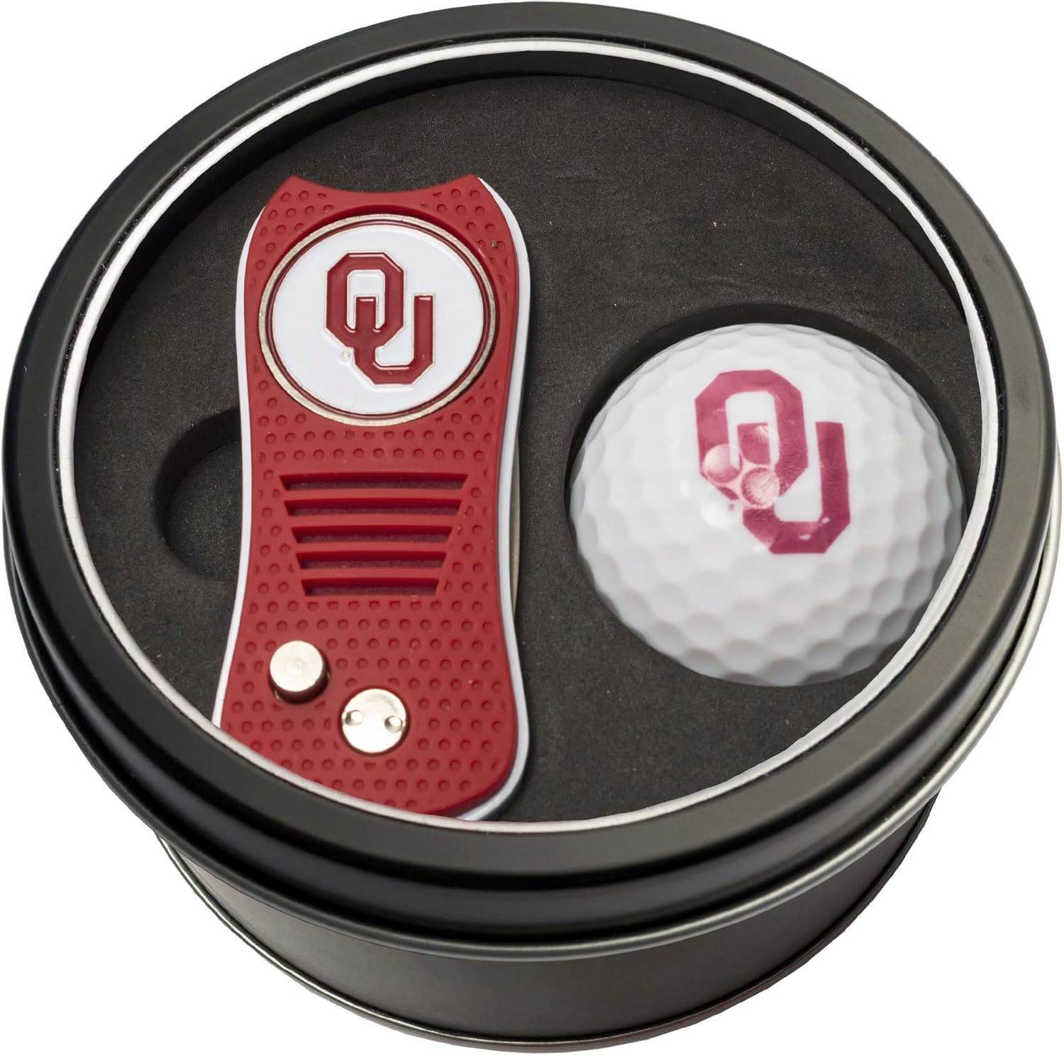 Team Golf NCAA Gift Set Switchblade Divot Tool with Double-Sided Magnetic Ball Marker & Golf Ball, Patented Single Prong Design, Less Damage to Greens, Switchblade Mechanism