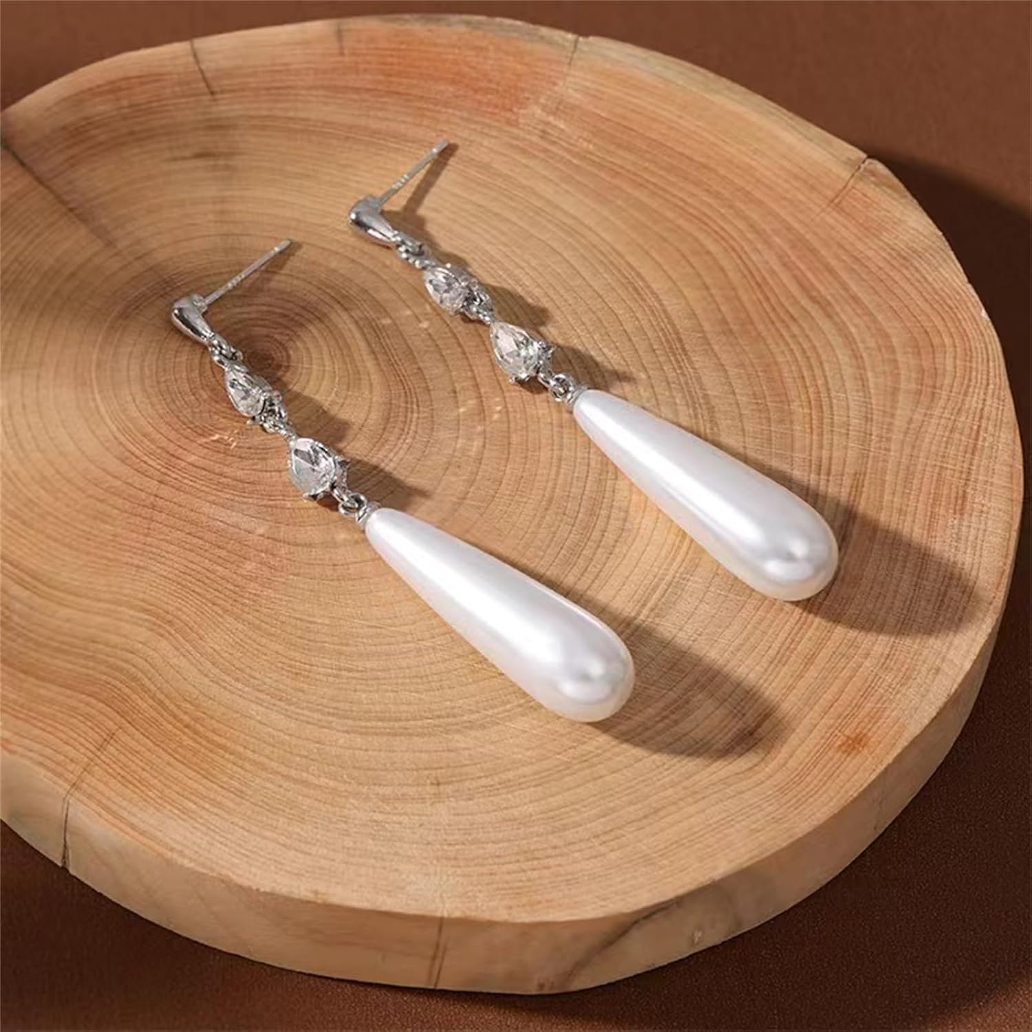 Gold Pearl Earrings Boho Charm Teardrop White Pearls Sparkly Crystal Rhinestone Waterdrop Droplet Long Lightweight Dangle Drop Earrings for Women Wedding Bridal Christmas Birthday Party Trendy Jewelry Gifts - Image 4