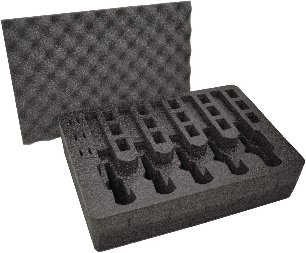 5 Pistol 18 Magazine Storage Foam Insert for IM2400 Case - 2 Piece Set Pre-cut Military Grade Polyethylene Foam Base Insert and Lid Liner (Case Not Included)