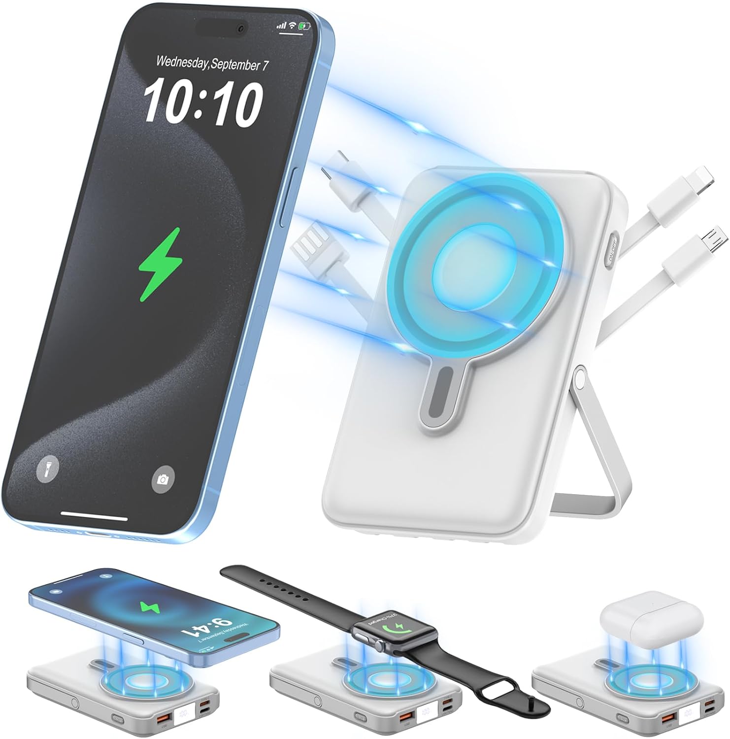JYTIGV 3-in-1 Magnetic Wireless Portable Charger with iPhone, Apple Watch, and AirPods charging