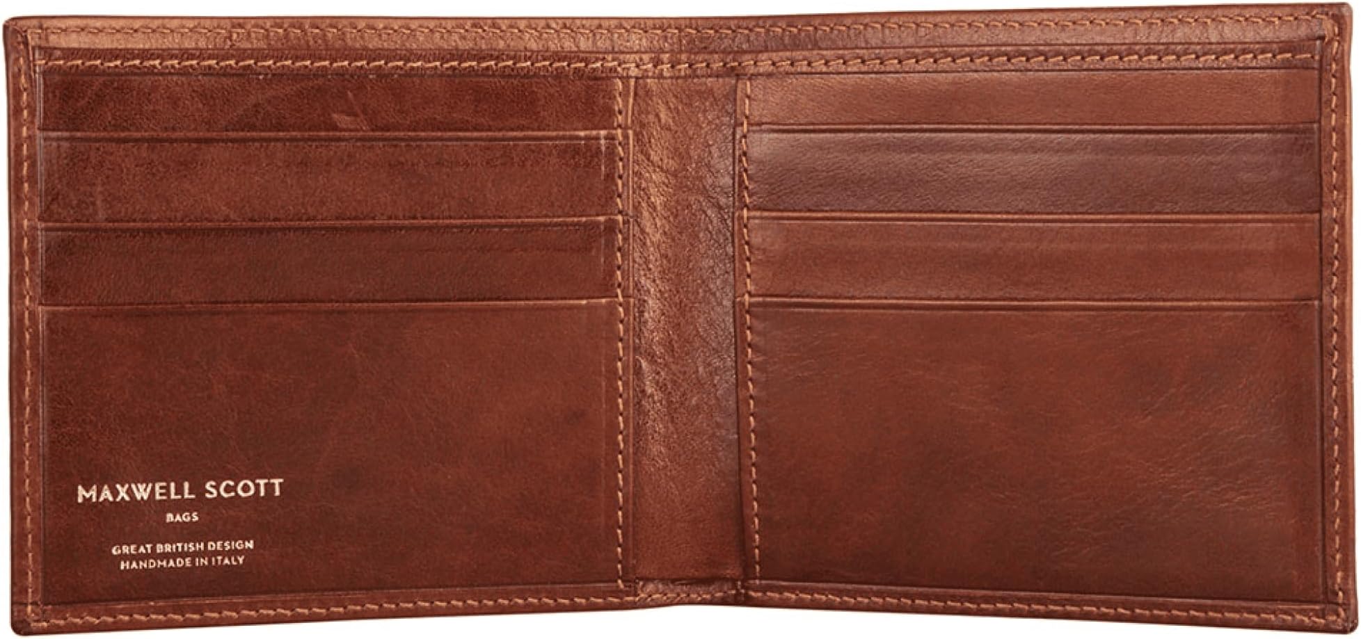 Maxwell Scott - Mens Classic Luxury Leather Bifold Card Wallet Billfold - Made in Italy - The Vittore Chestnut Tan