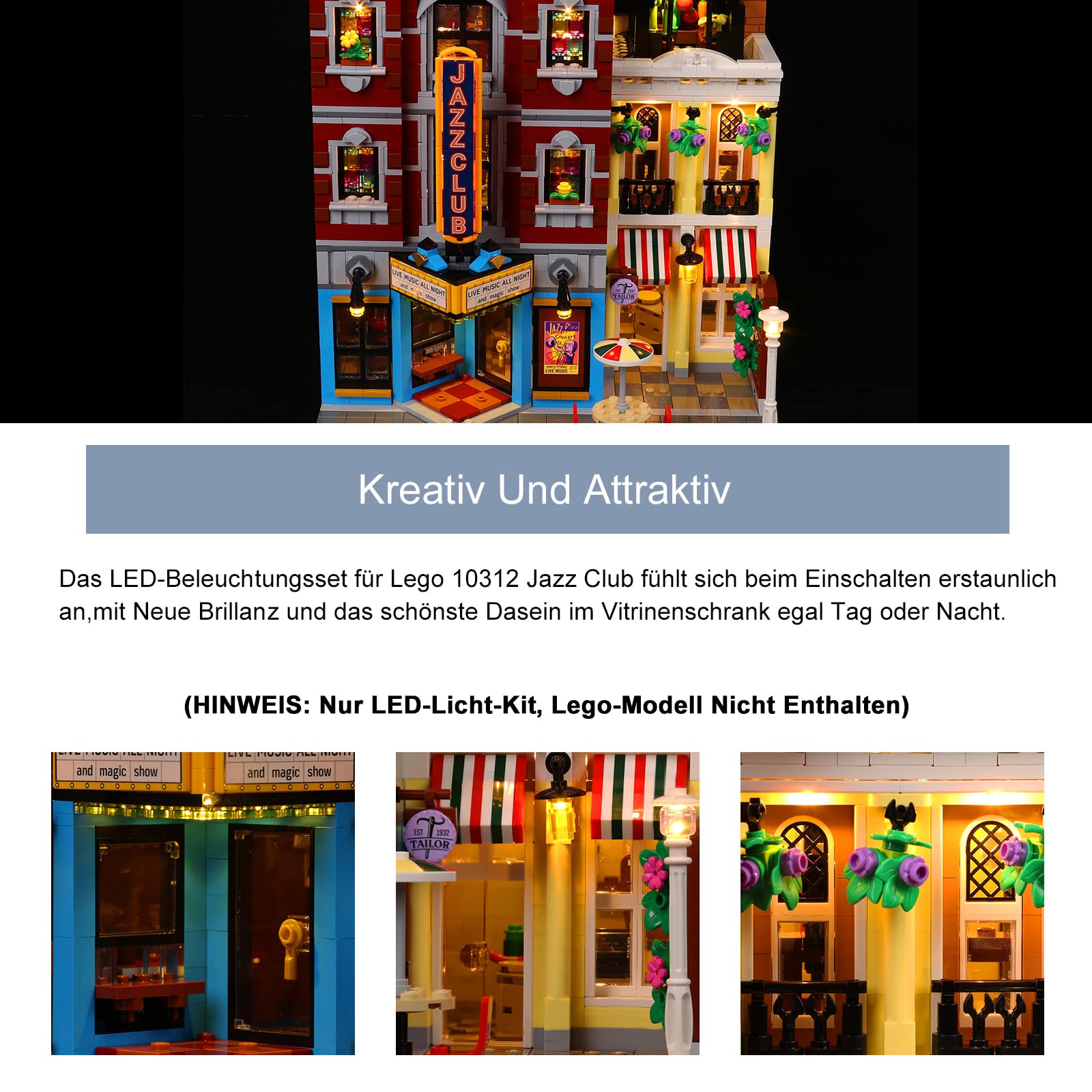 BrickBling Zdalne Sterowanie Dekoracja Zestaw Oświetleniowy do Lego 10312 Klub Jazzowy, Kreatywne Zabawki (Bez Lego)