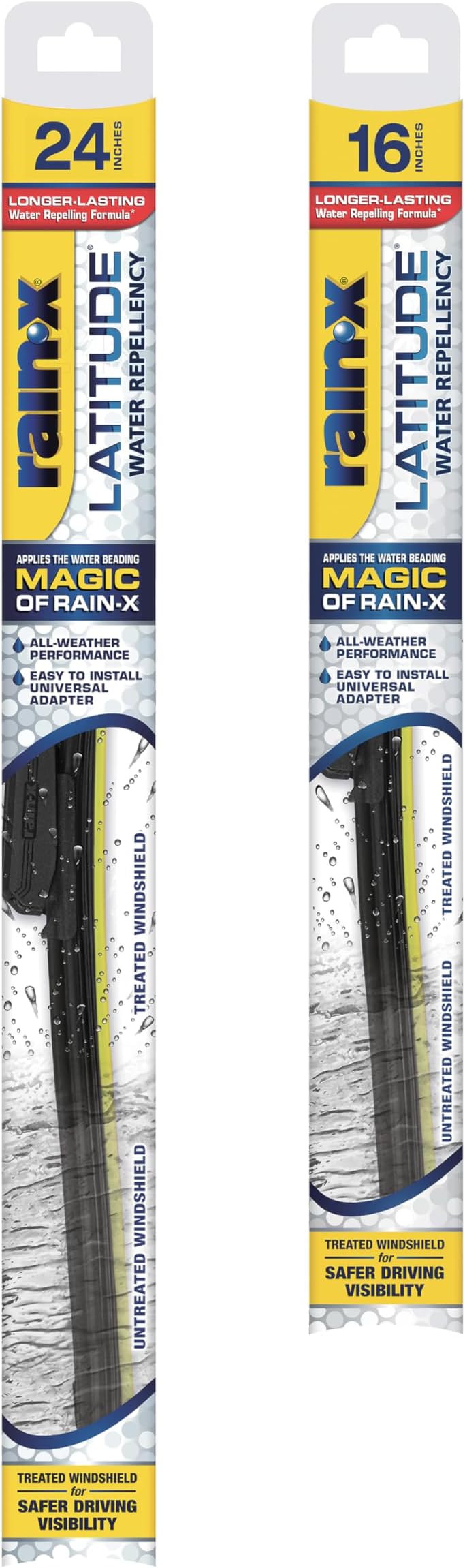810196 Latitude 2-In-1 Water Repellent Wiper Blades, 24" and 16" Windshield Wipers (Pack Of 2), Automotive Replacement Windshield Wiper Blades With Patented Rain-X Water Repellency Formula
