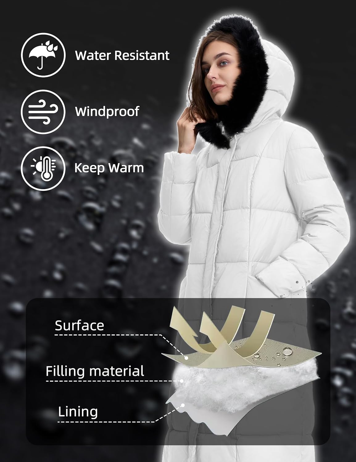Fengbay Long Puffer Coat Women Down Jacket Parkas Waterproof Warm Long Winter Coats for Women With Hood - Image 4
