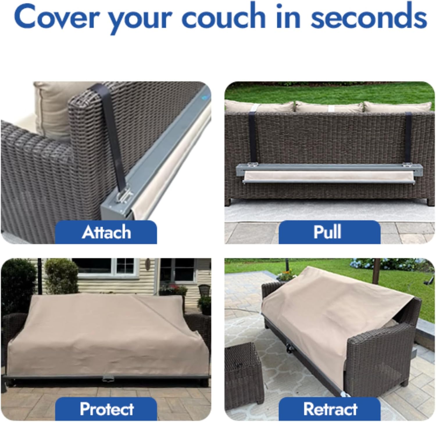 74" Couch Model – Innovative Retractable Outdoor Cushion Cover, Waterproof, UV‑Resistant, Dustproof-Easy‑Fit Protector for Sofas and Sectionals