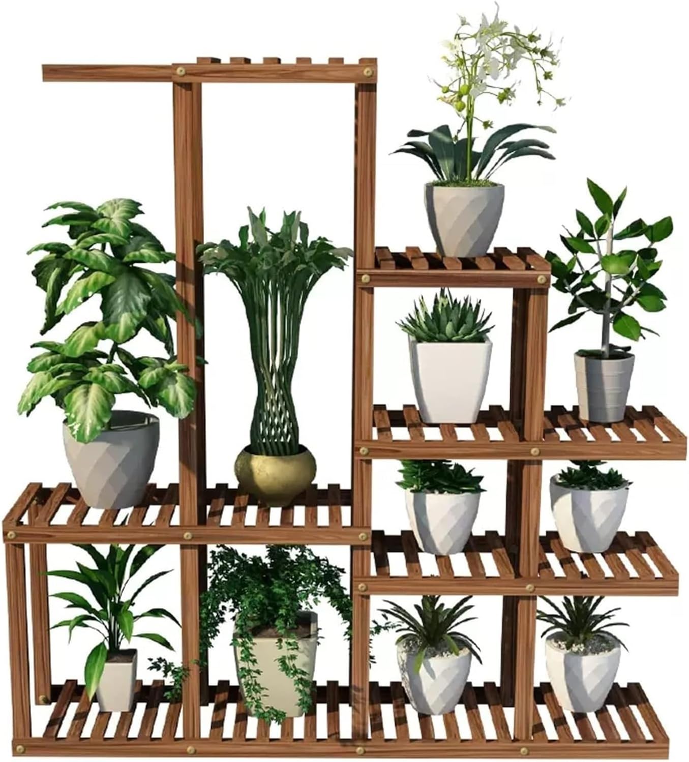 Potting Bench Table,Garden Potting Table, Plant Pot Stand for Window Plant Shelf Indoor Garden Balcony Home Decor Living Room Bedroom, 120x25x120.5cm, Brown