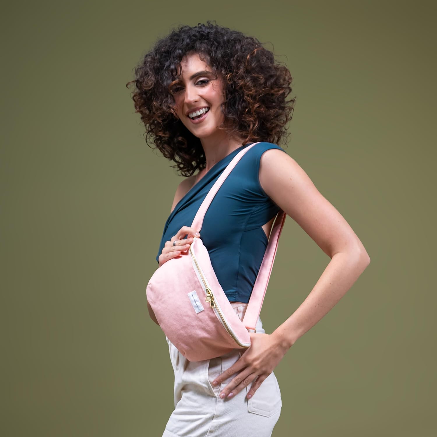 Spacious Blush Pink Crossbody Belt Bag in Cotton Canvas – Lightweight Comfortable & Elegant Sling Pouch Travel Safe Design & Daily Use – Dual Zippers Fanny Pack for Men & Women - Image 4