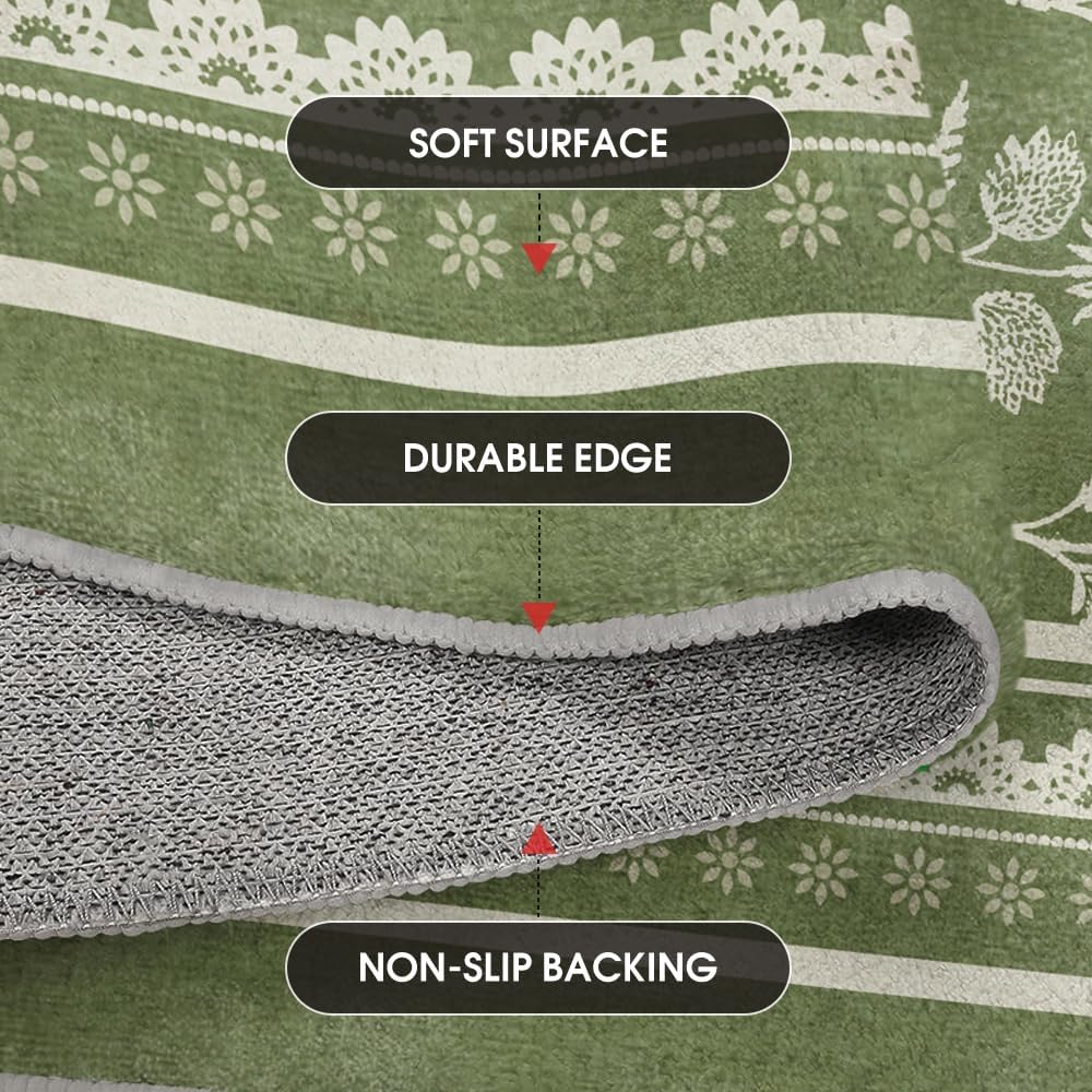 Artoid Mode Green Rustic Floral Spring Area Rug, Summer Home Decor Low-Profile Non-Slip Washable Large Rug for Living Room Bedroom Farmhouse Dining Room Kids Playroom 5x7 Feet