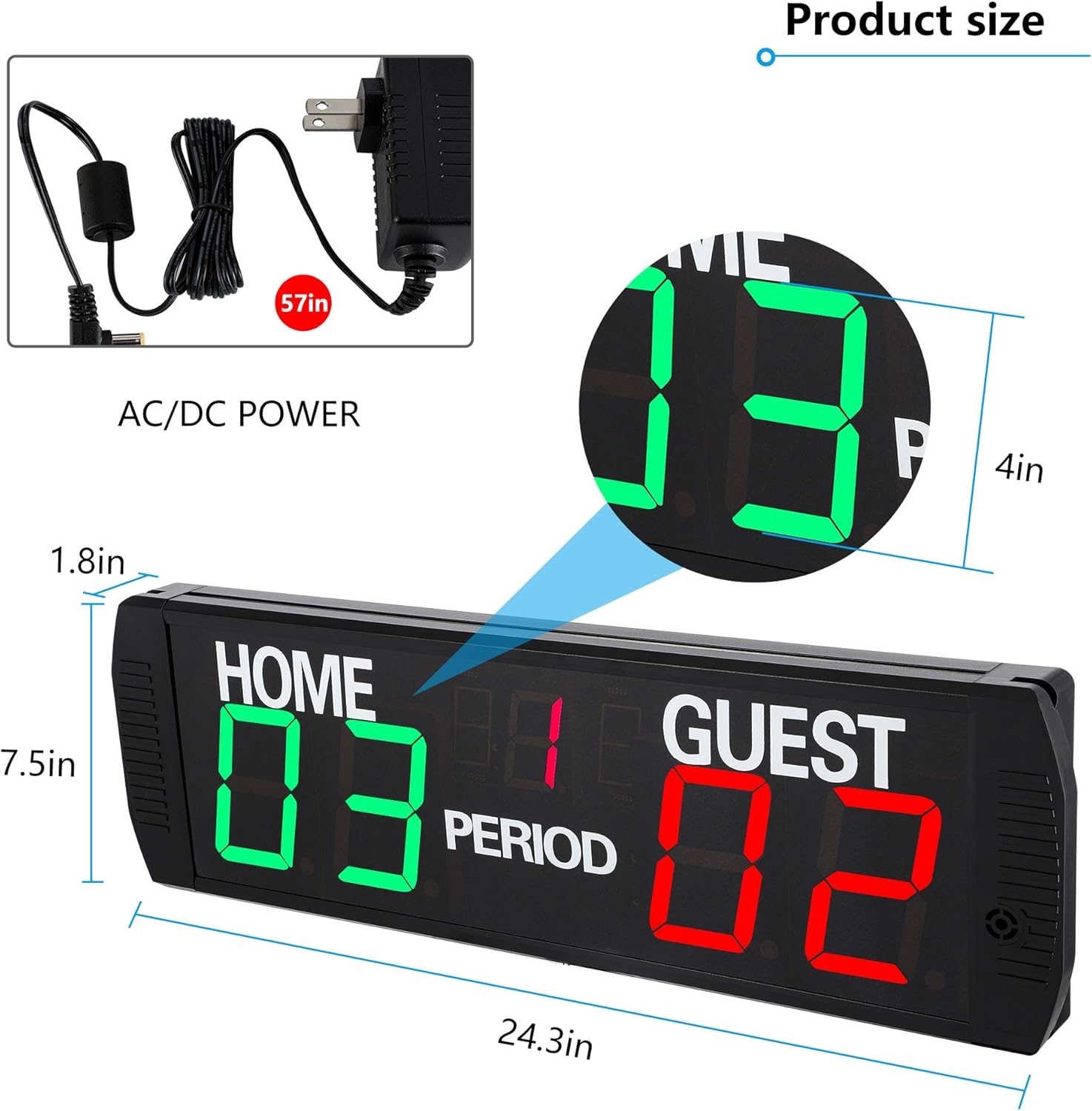 Spolehli LED Scoreboard 5 Digits Electronic Scoreboard  Multisport Indoor Use with Remote Control Digital Scoreboard for Basketball Soccer Volleyball Table Tennis (Remote Control) : Sports & Outdoors