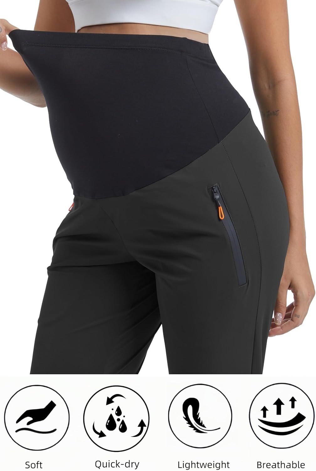 Women's Maternity Joggers Casual Scrub Pants Quick-Dry Pregnancy Sweatpants with Zipper Pockets - Image 3