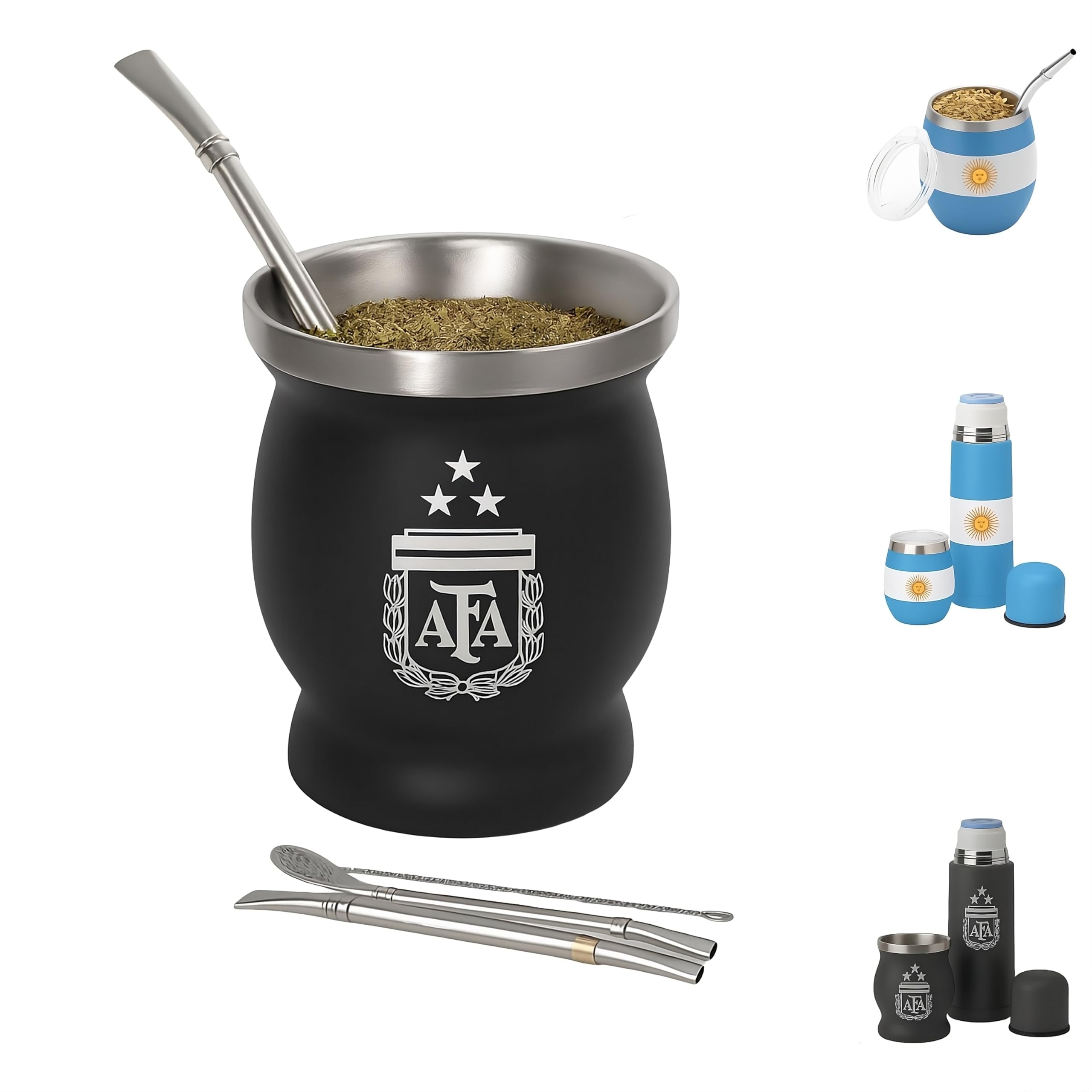 Aurum® Mate Argentino, Yerba Mate, Vajillas Completas Modernas, Te Matcha Kit, Bombilla, Yerba Argentina, Taza Calabaza, Termo Mate (D10S)