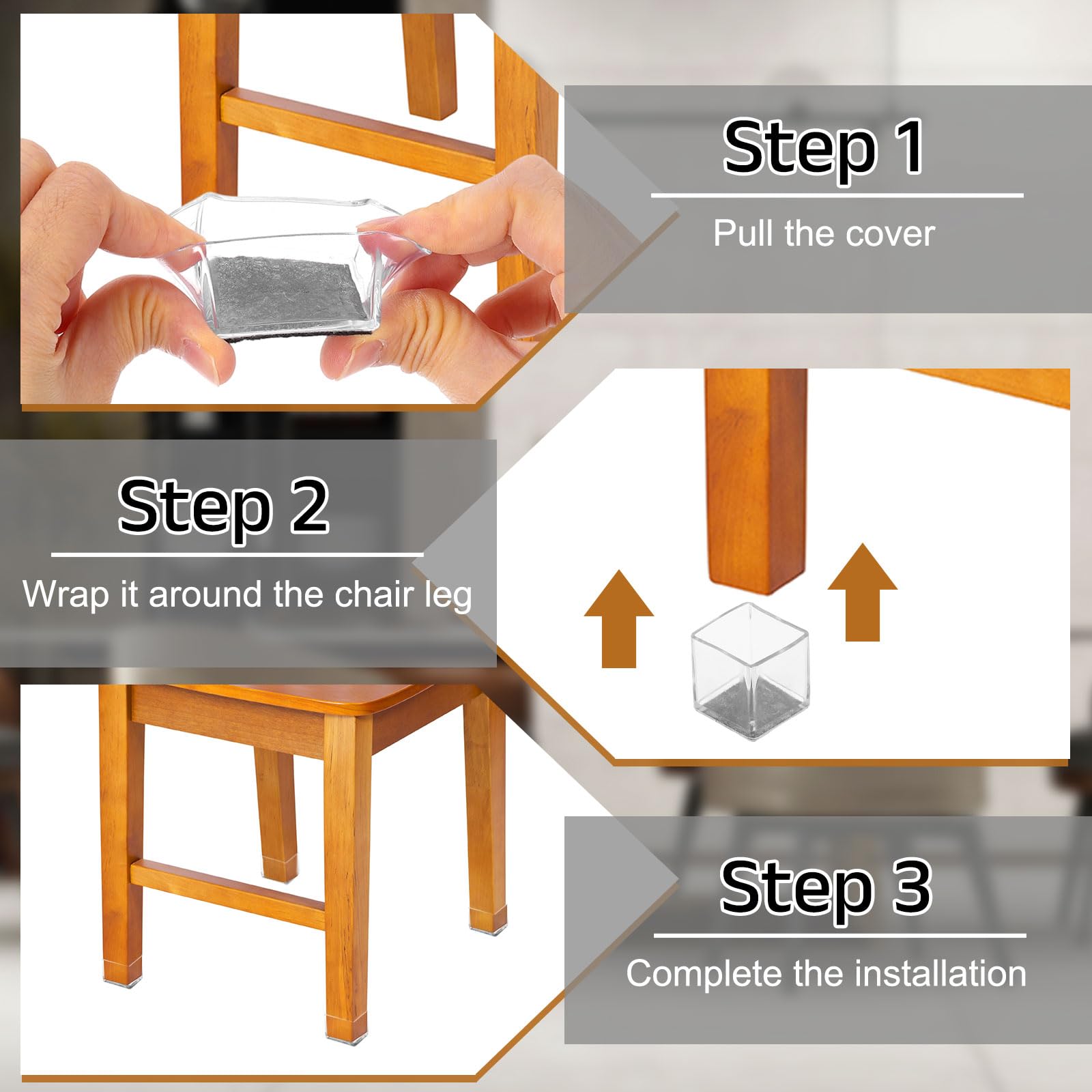 PATIKIL 28 protectores cuadrados para patas de silla, PVC de 1.97 pulgadas y fieltro, tapas para patas de sillas de muebles para suelos de madera dura, elásticas, reducen los arañazos, cubiertas de