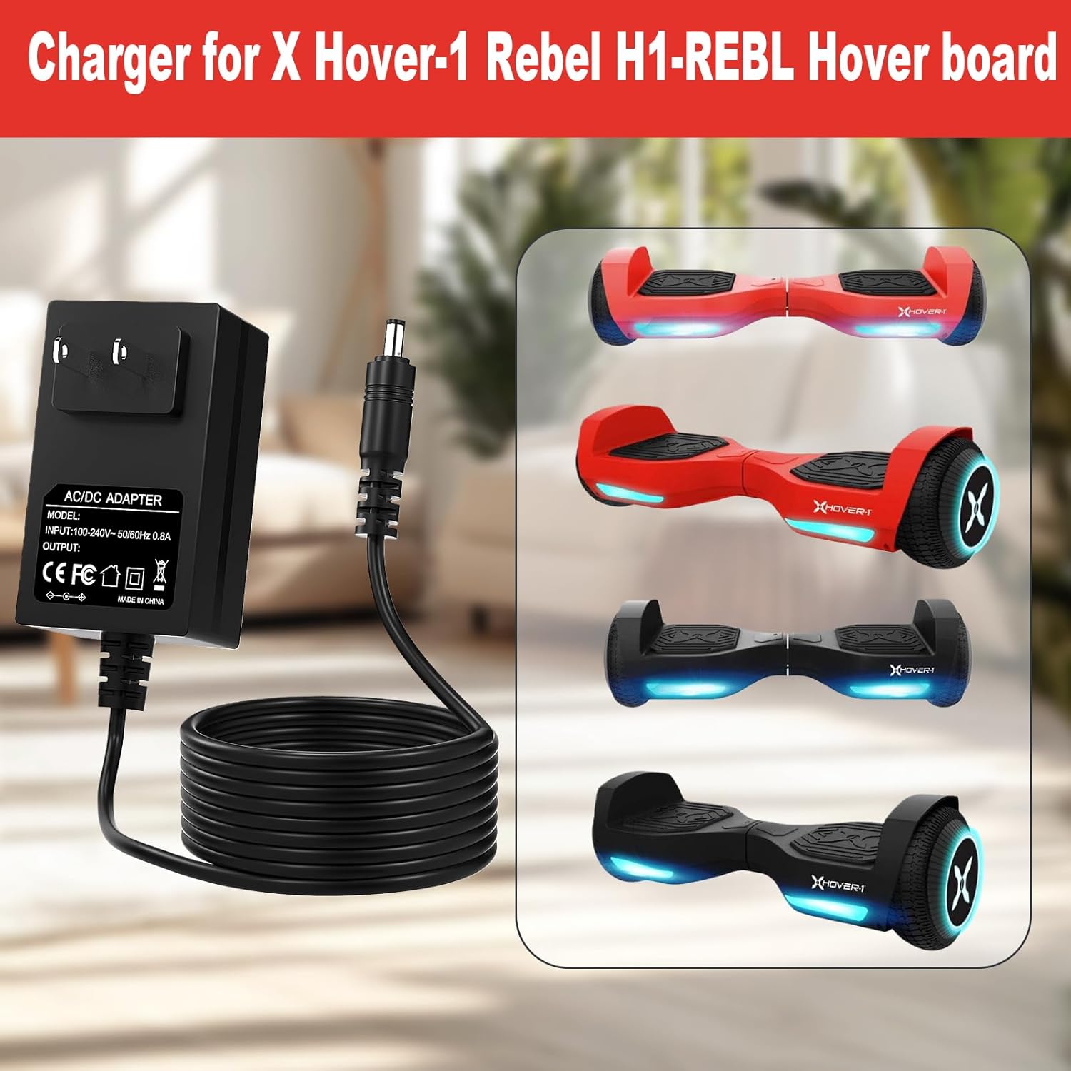 29.4V Charger for X Hover-1 Rebel Hoverboard Compatible with Hover-1 Rebel H1-REBL 25.2V 2.0Ah Li-ion Battery Power Adapter Cord