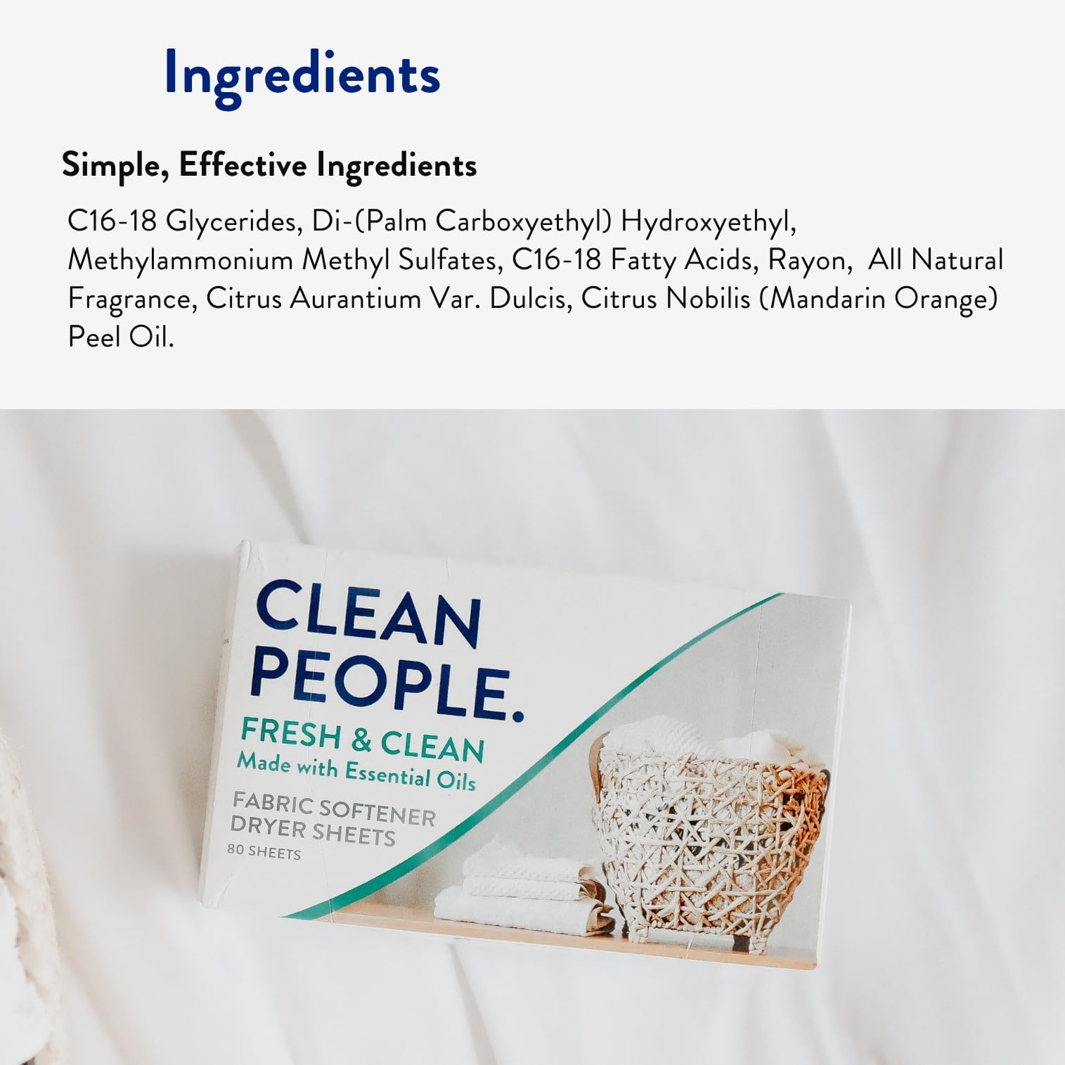 THE CLEAN PEOPLE The Clean People - Sábanas suavizantes de tela, sábanas para secadora, suavizan y eliminan la estática, suavizante de ropa vegano con aceites esenciales, aroma fresco, P