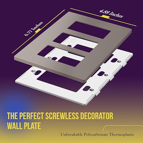 Miniatura 599 de ENERLITES SI8834-BK - Placa de pared decorativa sin tornillos, cubierta de enchufe segura, 4 entradas, 4.68 x 8.30 pulgadas (alto x largo), Negro