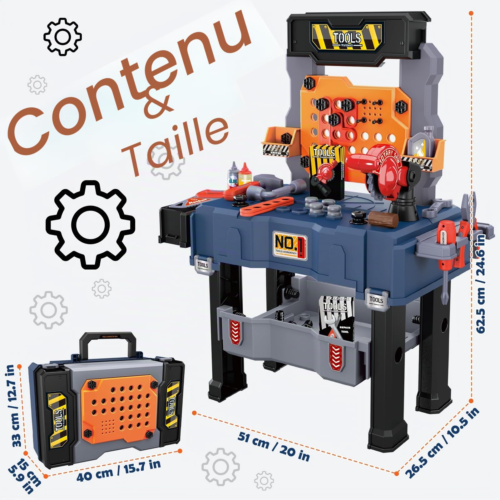Banc de travail pour enfants - Kit d'apprentissage - Banc à outils pliable - Jouet pour enfants de 3 à 6 ans - Jouet réaliste