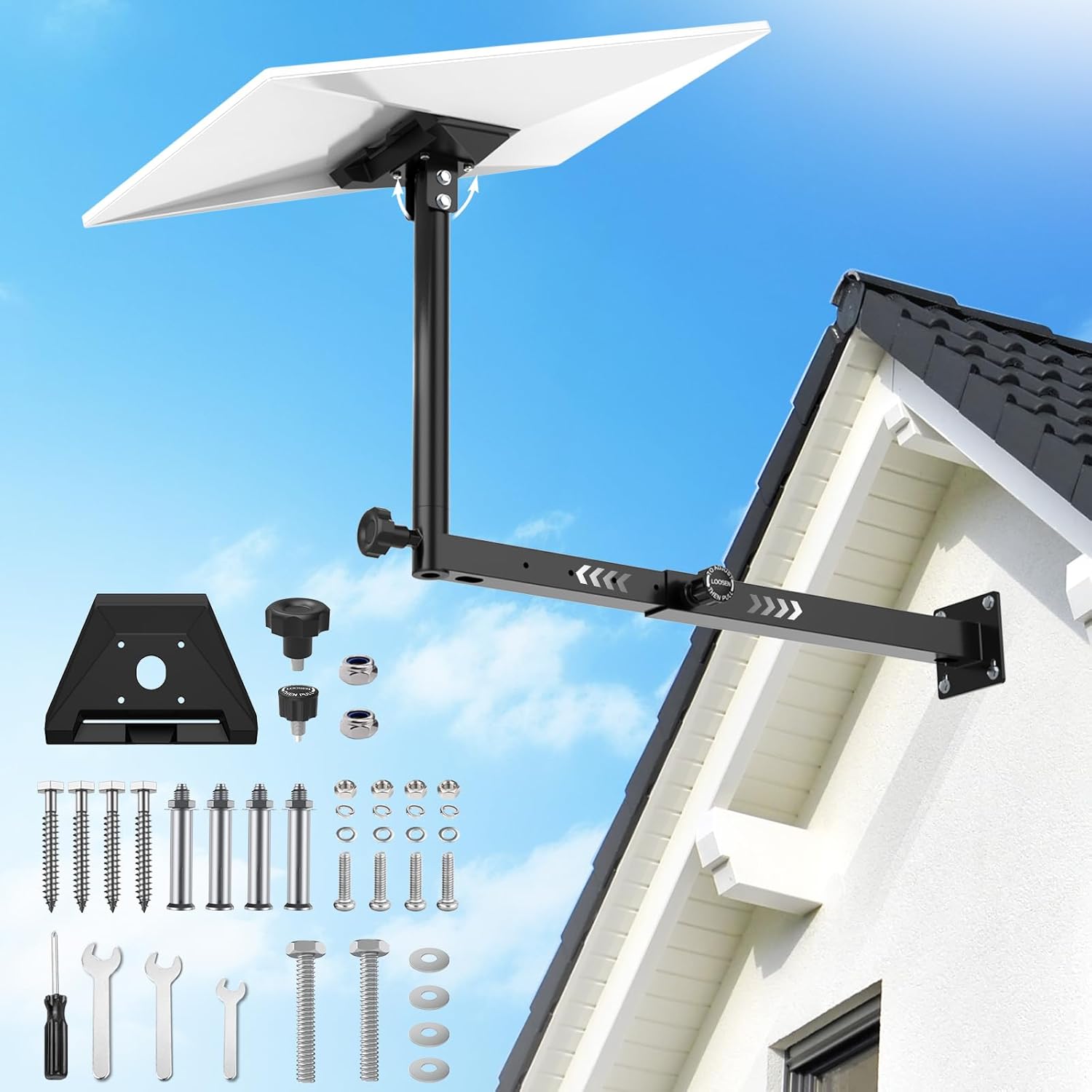 Starlink Gen 3 Mount for Long Eaves, Adjustable Mounting Kit with Pipe Adapter Heavy Duty Steel Starlink Wall Mount Kit for Starlink Gen 3