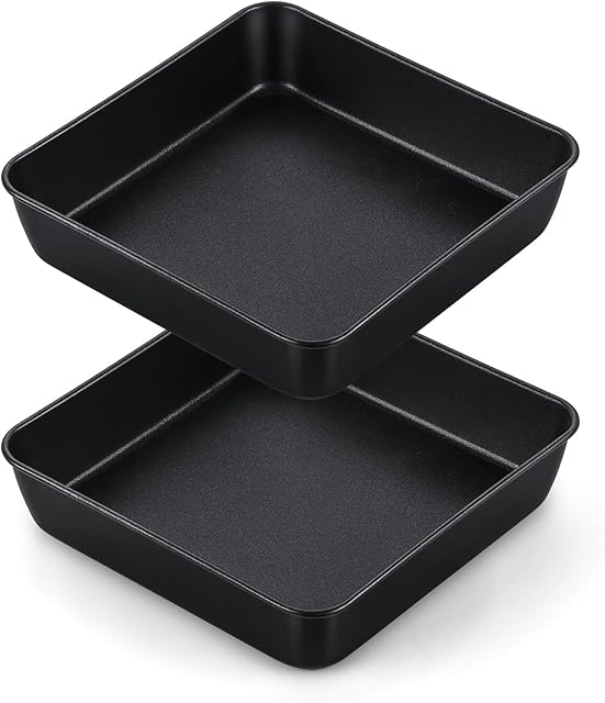 Onader 8 Inch Square Cake Tin Set of 2, Stainless Steel Oven Baking Tin Non-Stick Cake Mould, Perfect for Cakes Brownies and Roasting, Healthy & Sturdy, Rust Resistant & Easy Clean - 20cm