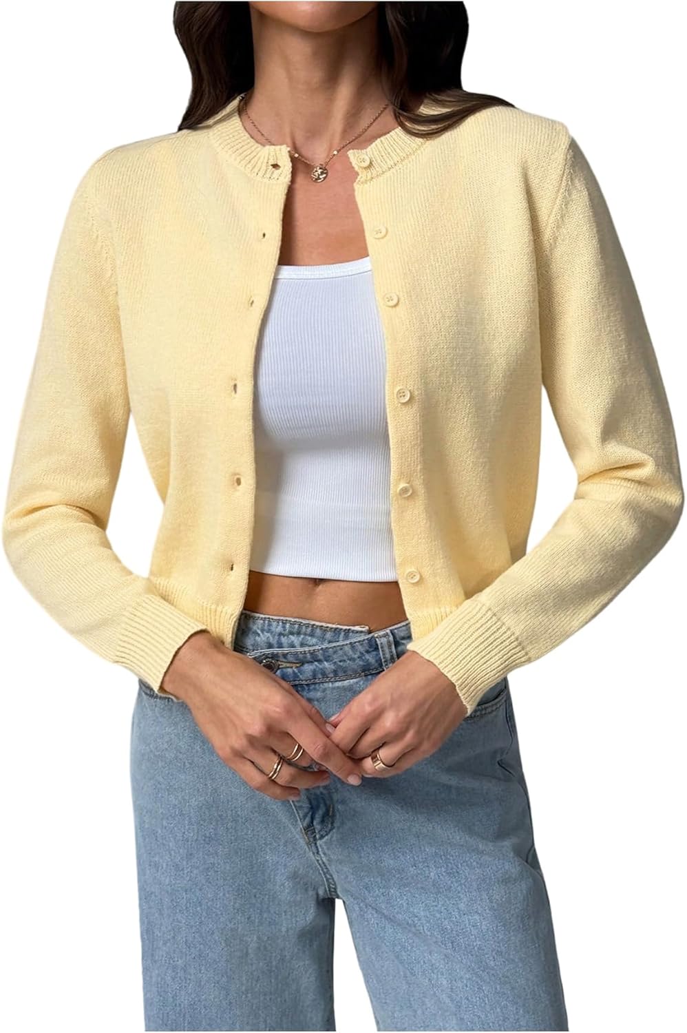 Verdusa Women's Button Down Short Cardigan Sweaters Elegant Lightweight Knit Outerwear