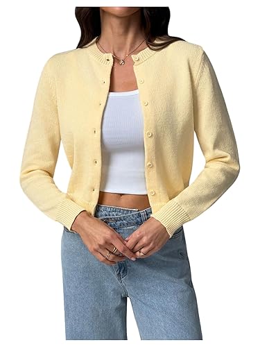 Verdusa Women's Button Down Short Cardigan Sweaters Elegant Lightweight Knit