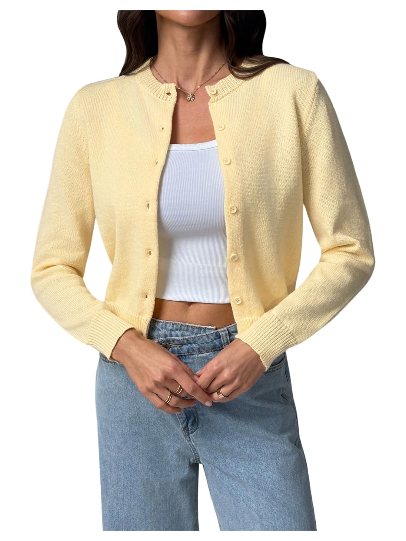 Verdusa Womens Button Down Short Cardigan Sweaters Elegant Lightweight Knit Outerwear