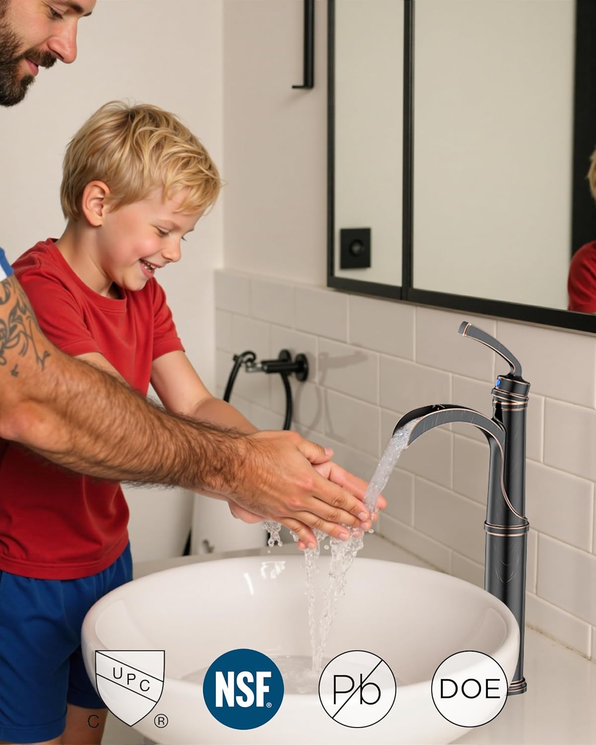 Forious Bathroom Faucets Oil Rubbed Bronze, Tall Waterfall Bathroom Faucet Single Handle One Hole Deck Mount Vessel Bathroom Sink Faucet Bowl with Metal Pop Up Drain and Supply Lines - Image 3