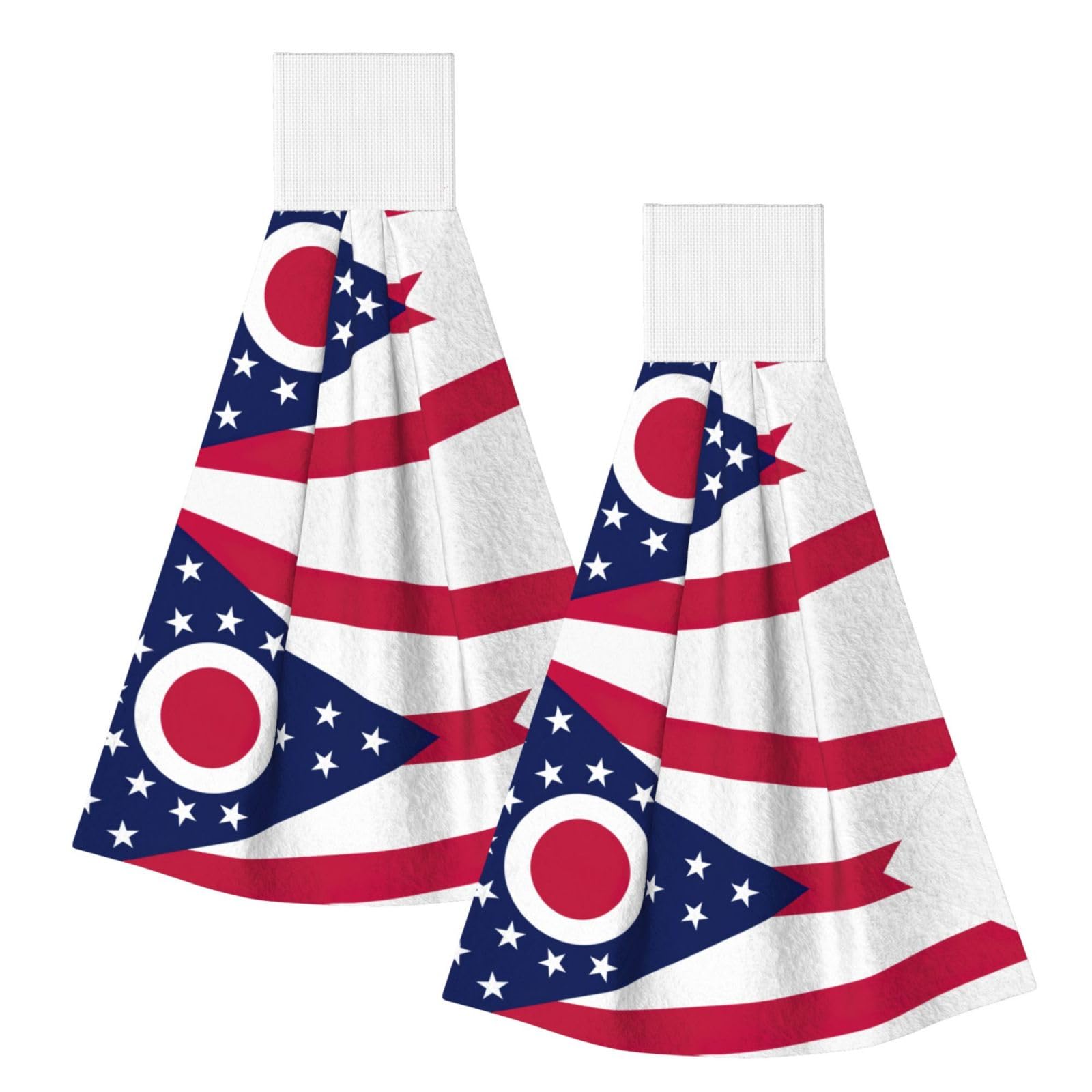 DUWAA Ohio State Flag Print Hanging Hand Towel Quick Dry Bathroom Towel Soft Kitchen Towel