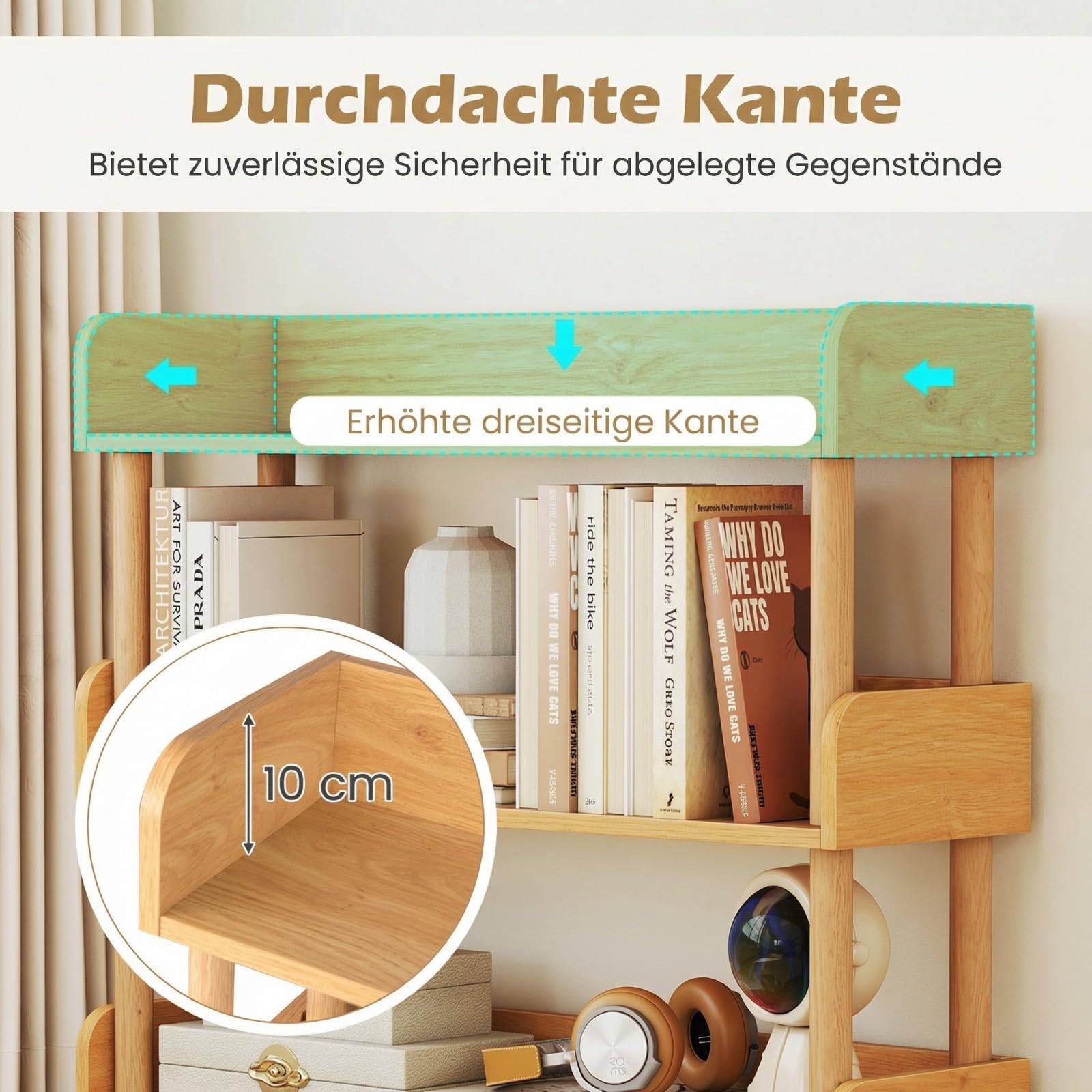 COSTWAY Eckregal mit 5 offene Ebene, freistehendes Bücherregal mit Holzrahmen & Oberkante, Holz Standregal, Lagerregal, Aufbewahrungsregal für Wohnzimmer, Schlafzimmer, Kinderzimmer, 80x24x130,5 cm
