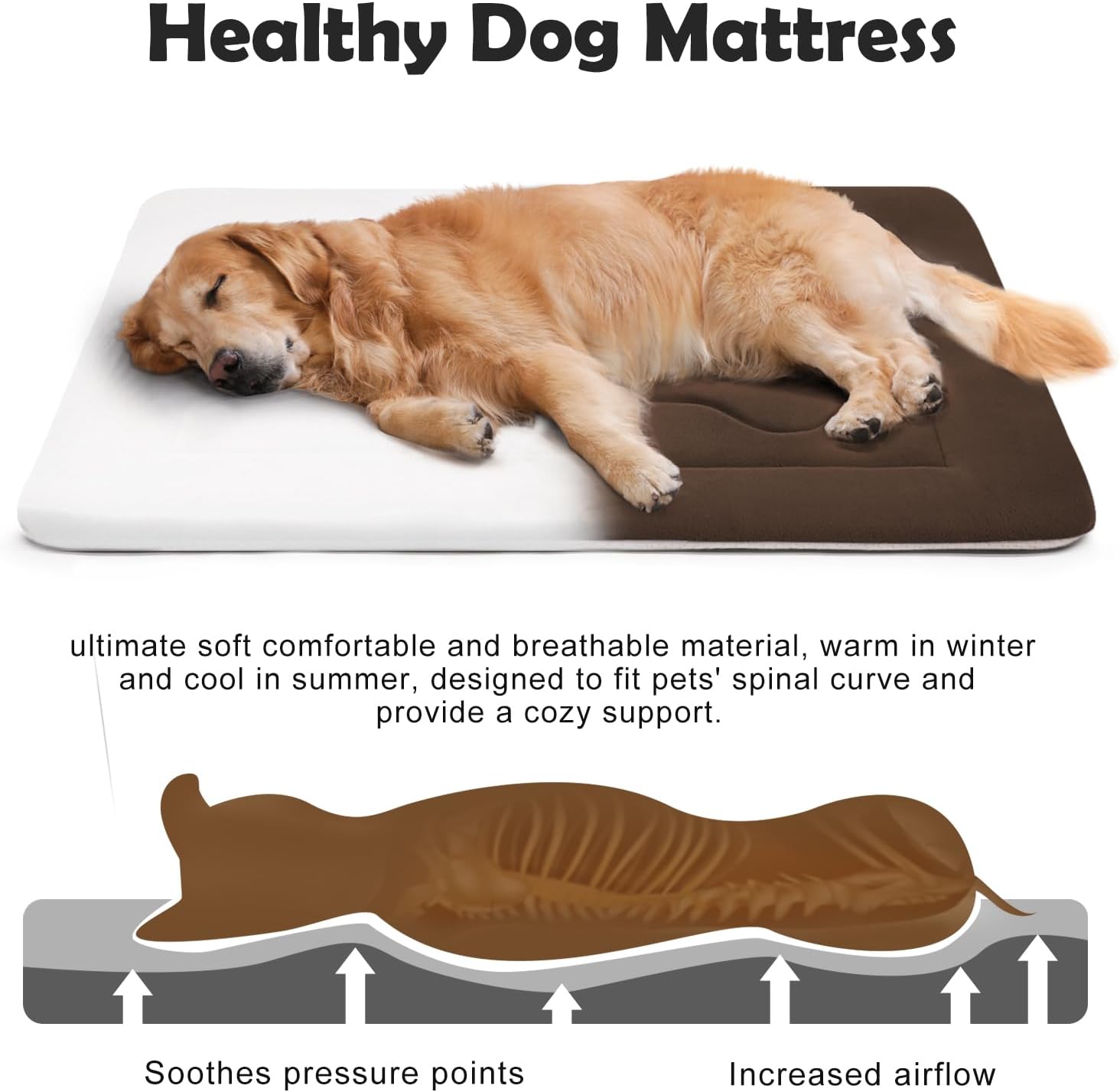 JoicyCo Dog Bed Soft Dog Crate Pad Mat for Medium/Large Dogs, 36 in Non-Slip Bottom Washable Dog Sleeping Mattress Pet Beds Cat Bed Kennel Pad, Dark Brown