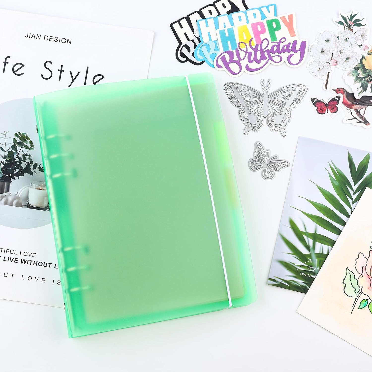 Briartw Green A5 6-Ring Die Storage Book Binder with 20 Inserts-Organize Stamps,Dies and Craft Supplies-Polypropylene (PP) Material-5 Sheets Each for Single,Double,Triple,Quad Pockets&Color Dividers