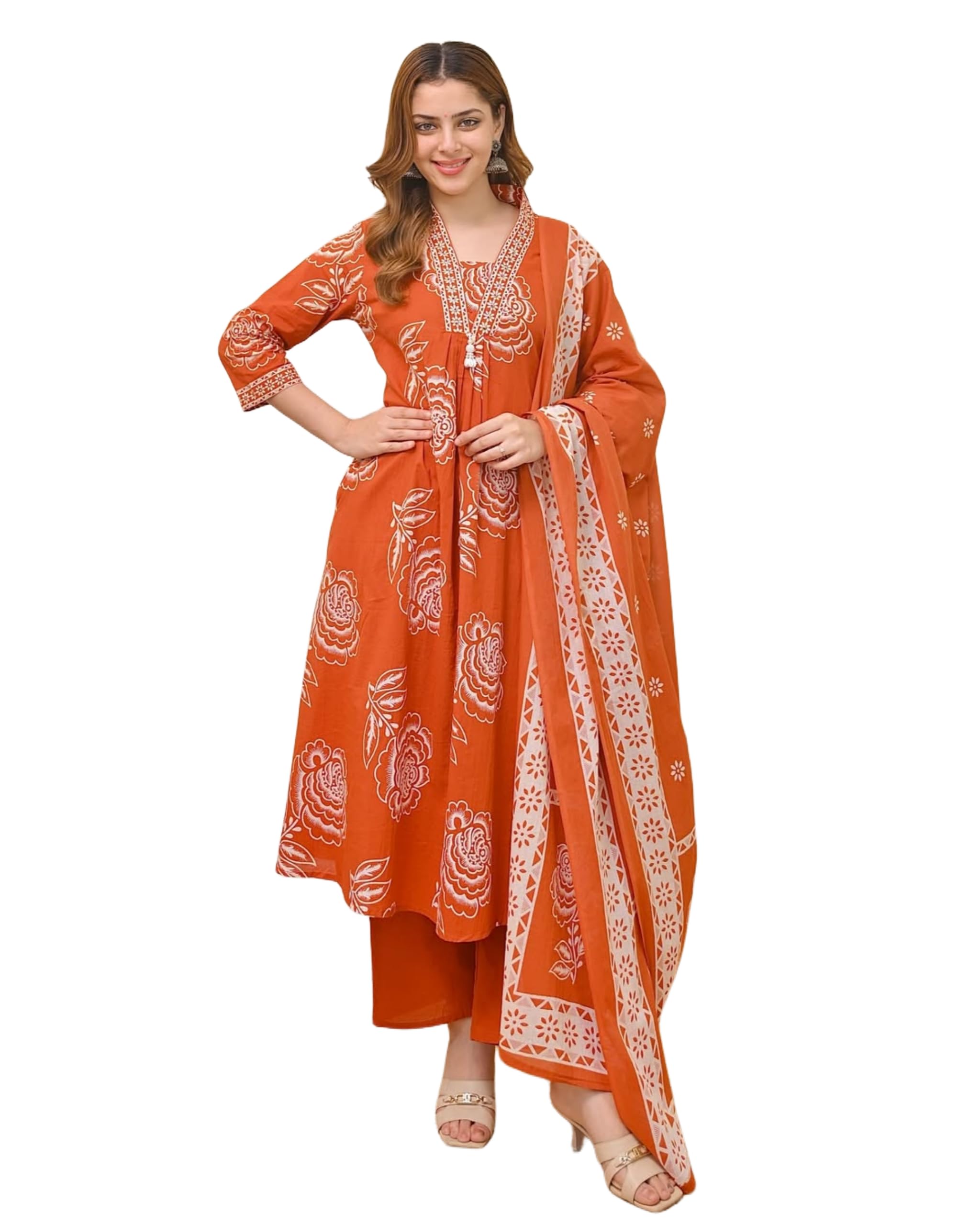 harroz Women's Anarkali V-Neck Floral Print Kurta Set with Dupatta 3-Piece Ethnic Wear (Fabric-Rayon)-picture-27