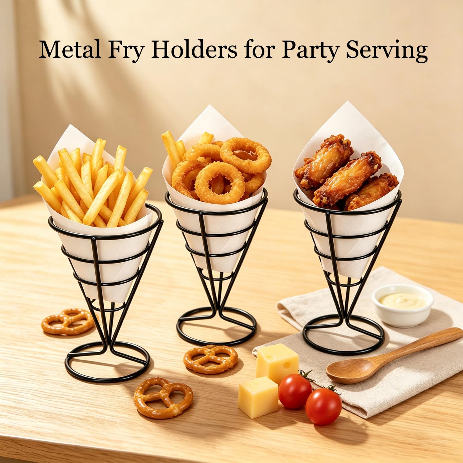 3 Stück Kegelbratkörbe, Edelstahl-Snackhalter für Pommes Frites