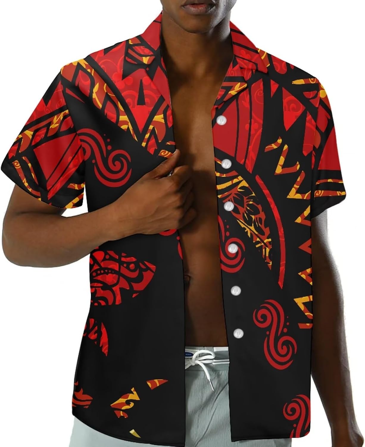 Samoa Couple Outfit Polynesian Dress for Women Traditional Puletasi Shirts for Men Tribal Shorts Trunks