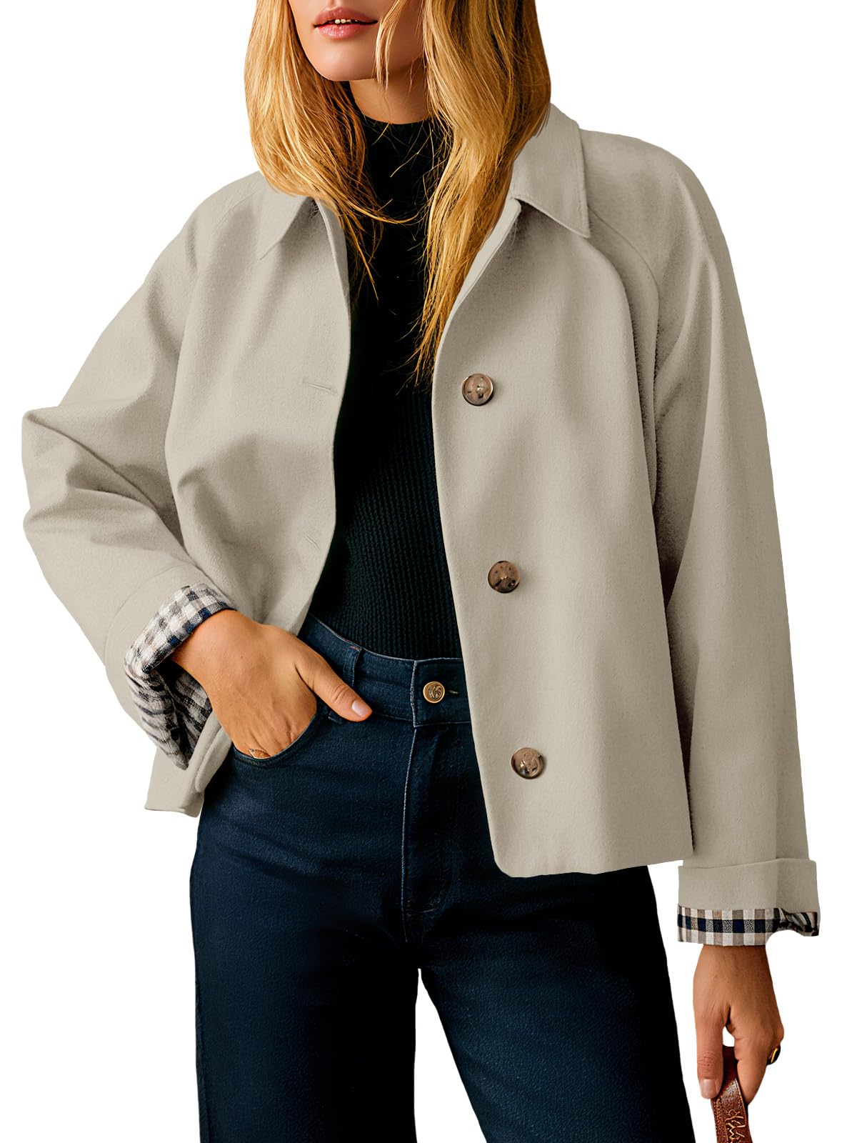 Tankaneo Womens Cropped Trench Coat Lightweight Single Breasted Jackets