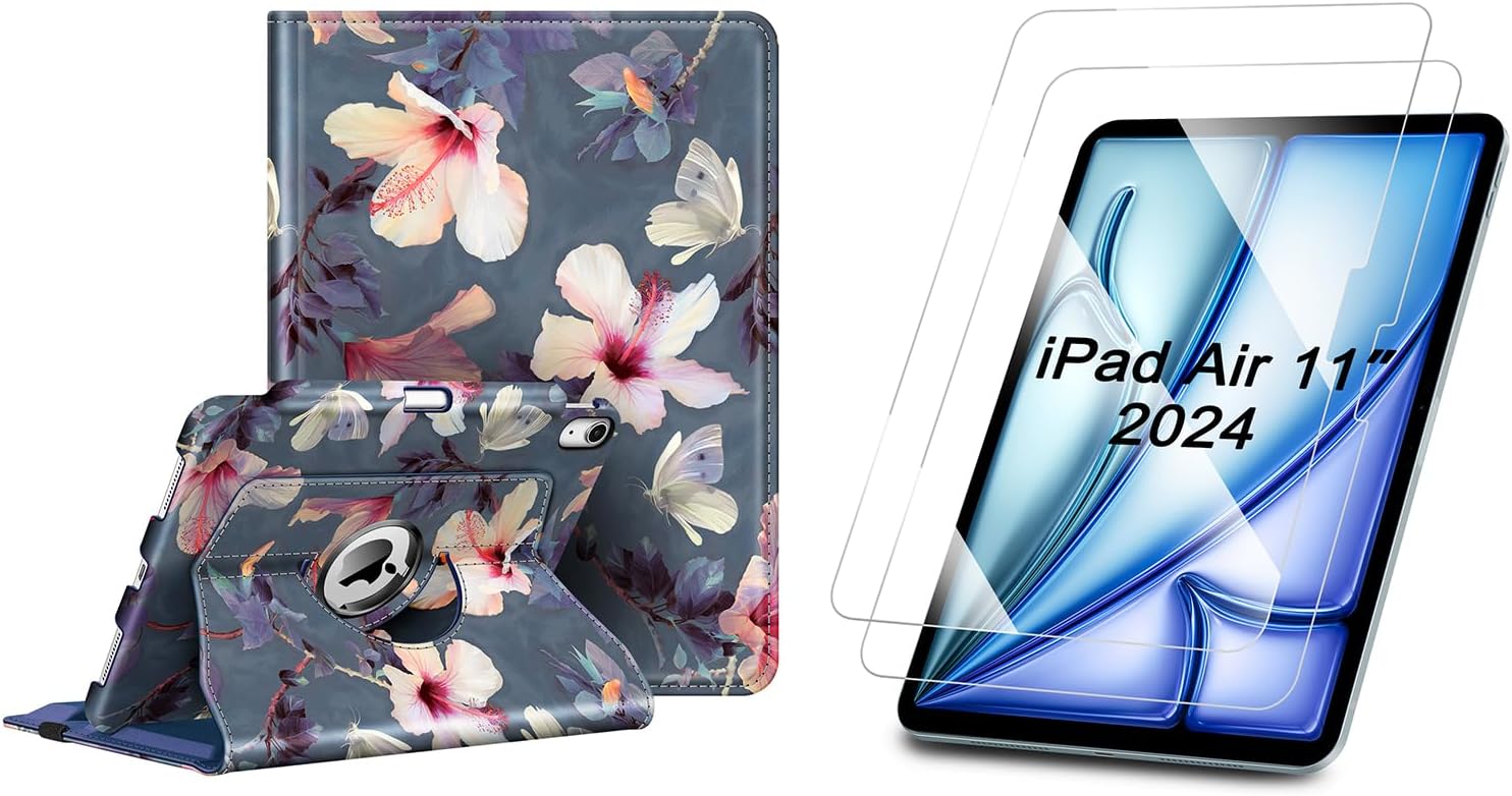Fintie Rotating Case for iPad Air 11-inch Bundle with Fintie HD Clear 9H Hardness Tempered Glass Screen Protector