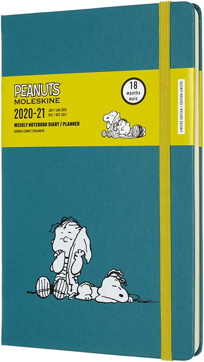 Moleskine - Peanuts 18-Month Weekly Planner/Diary, Weekly Notebook 2020/2021, Weekly Planner in Limited Edition, Snoopy and Linus Theme, Hard Cover, Size Large 13 x 21 cm, 208 Pages