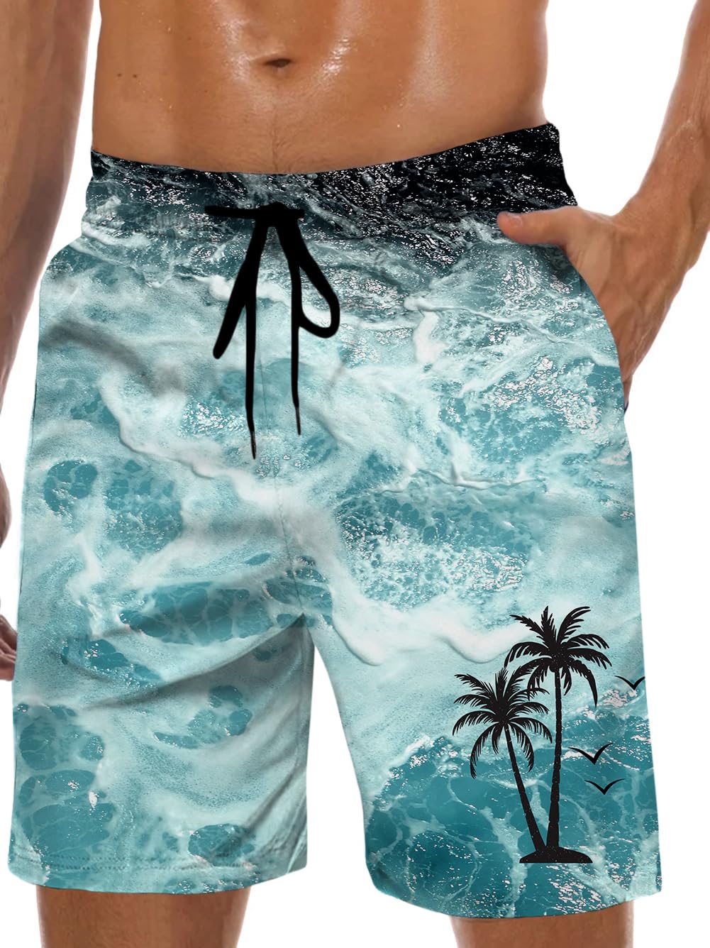 Men's Swim Trunks, Hawaiian Swim Trunks, Mesh Lining, Swimsuits, Beach Shorts with Pockets, XXL