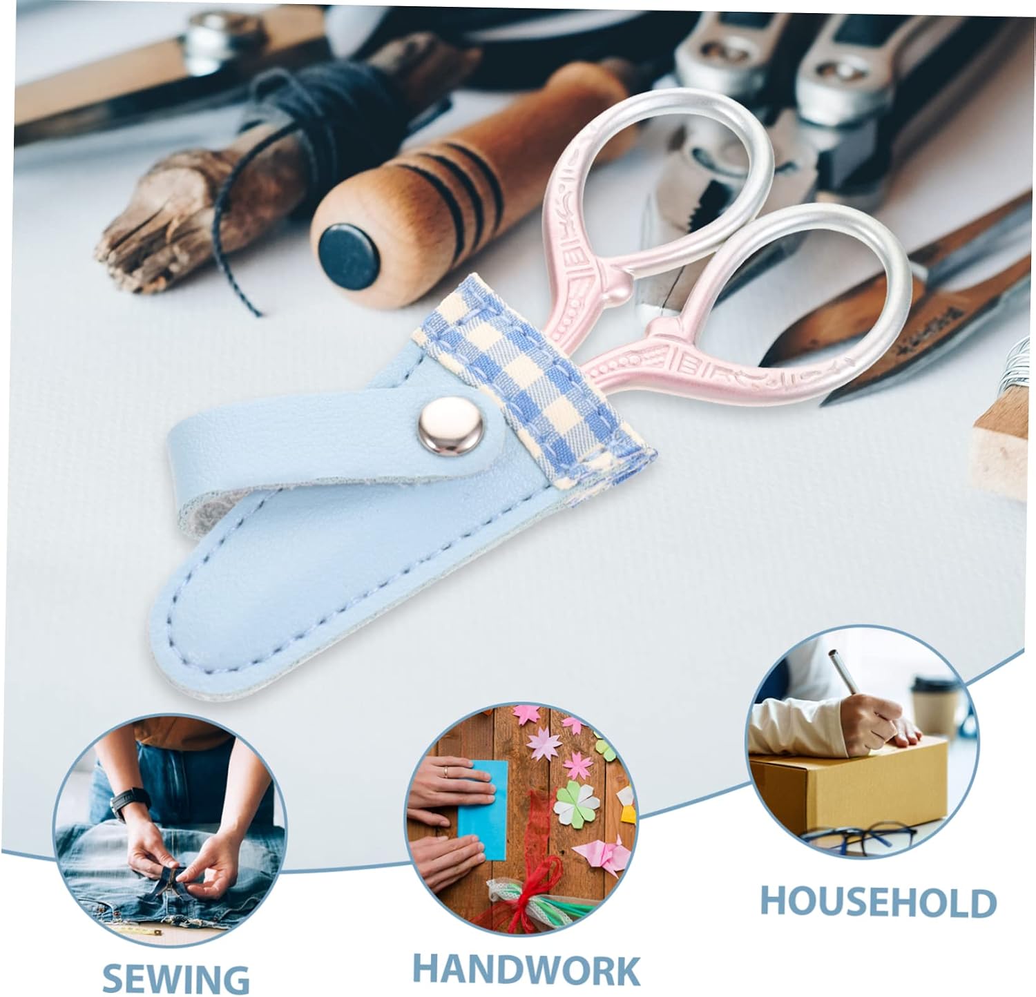 Household Scissor Tool Set with Leather Protective Cover Colorful Pattern Design for DIY Projects and Hairdressing Sturdy Scissors Protector for Safe Trimming