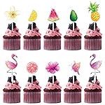 WERNNSAI 40PCS Flamingo Cupcake Toppers Hawaiian Flamingo Party Cake Decorations for Girls Kids Cupcake Topper Picks Tropical Aloha Luau Cake Toppers Birthday Baby Shower Beach Pool Party Supplies