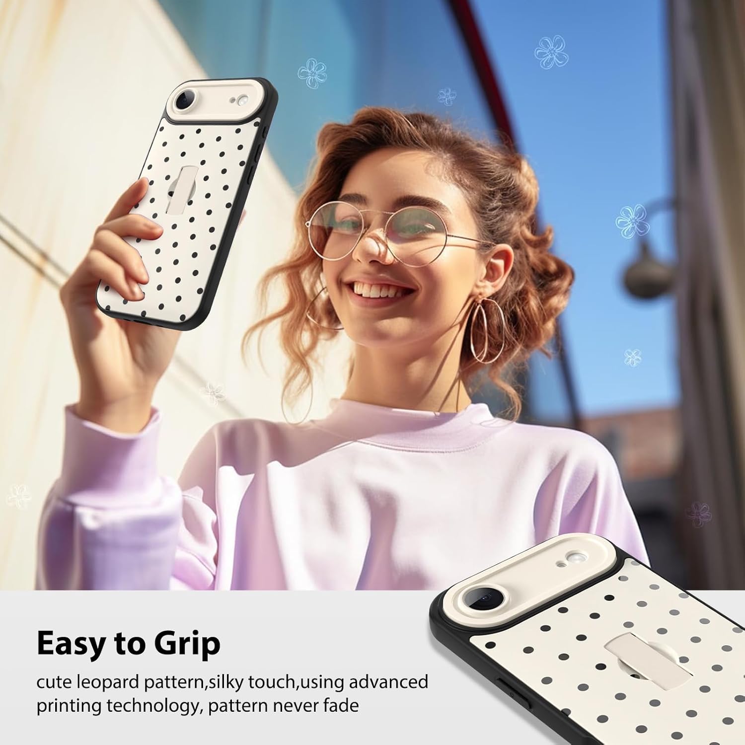 KANGHAR Compatible with iPhone Air Case White Dot Pattern Cute Wristband Stand Phone Cover for Women Girls Men Shockproof Slim Protective Cover Phone Air 6.7 Inch - Image 6